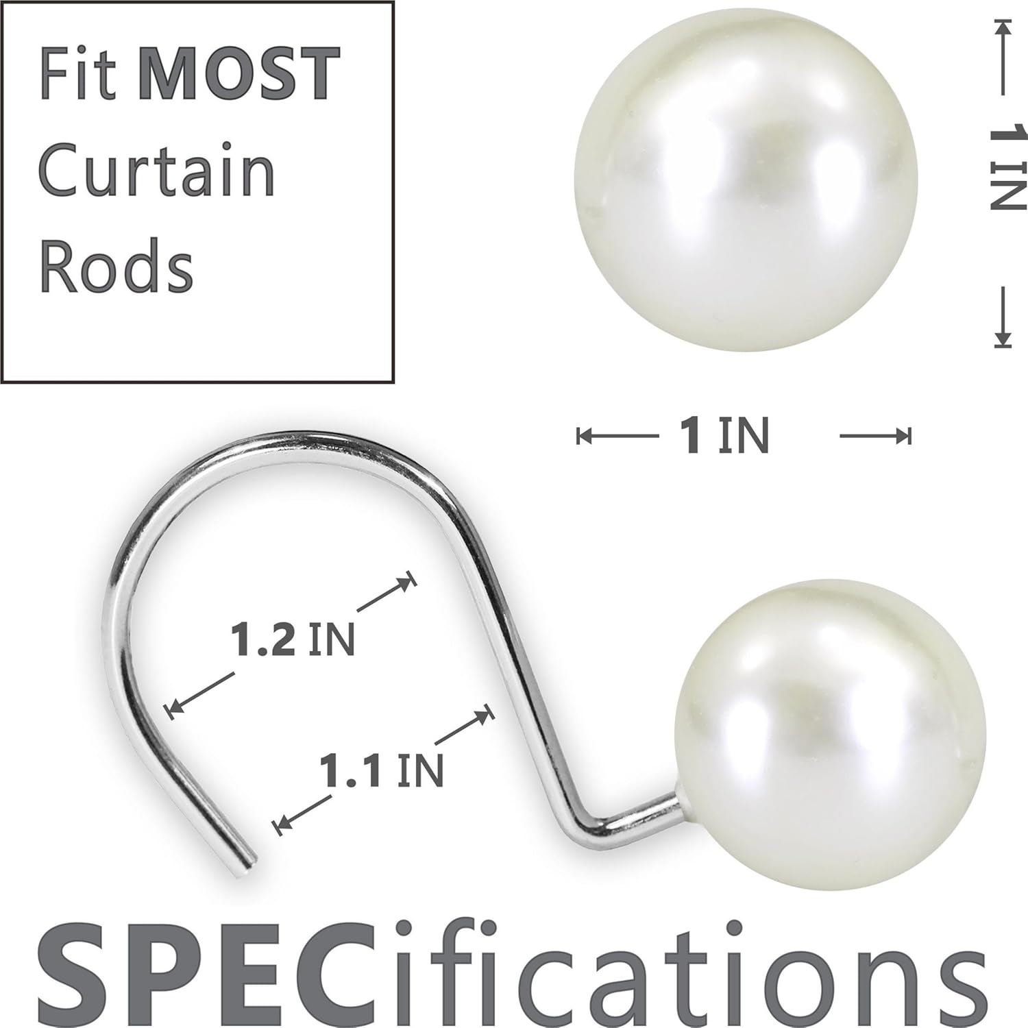 Intimate Pearl-Enhanced White Shower Curtain Hangers