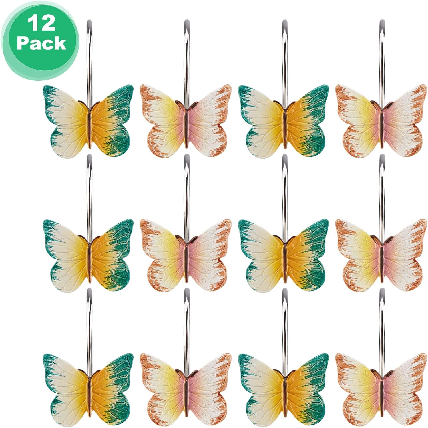 AGPTEK 12PCS Butterfly Decorative Resin Hooks for Shower Curtain