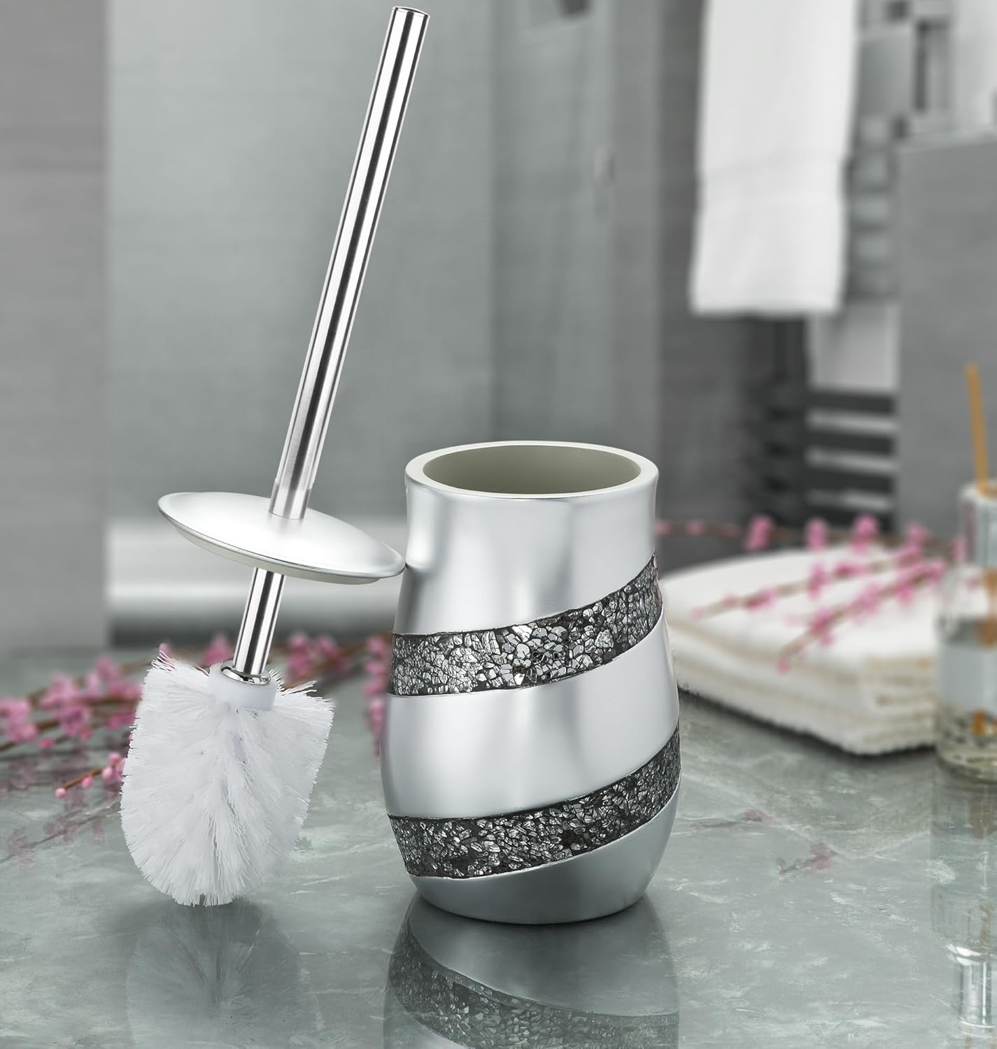Elegant Silver Mosaic Toilet Brush Set Creative Scents