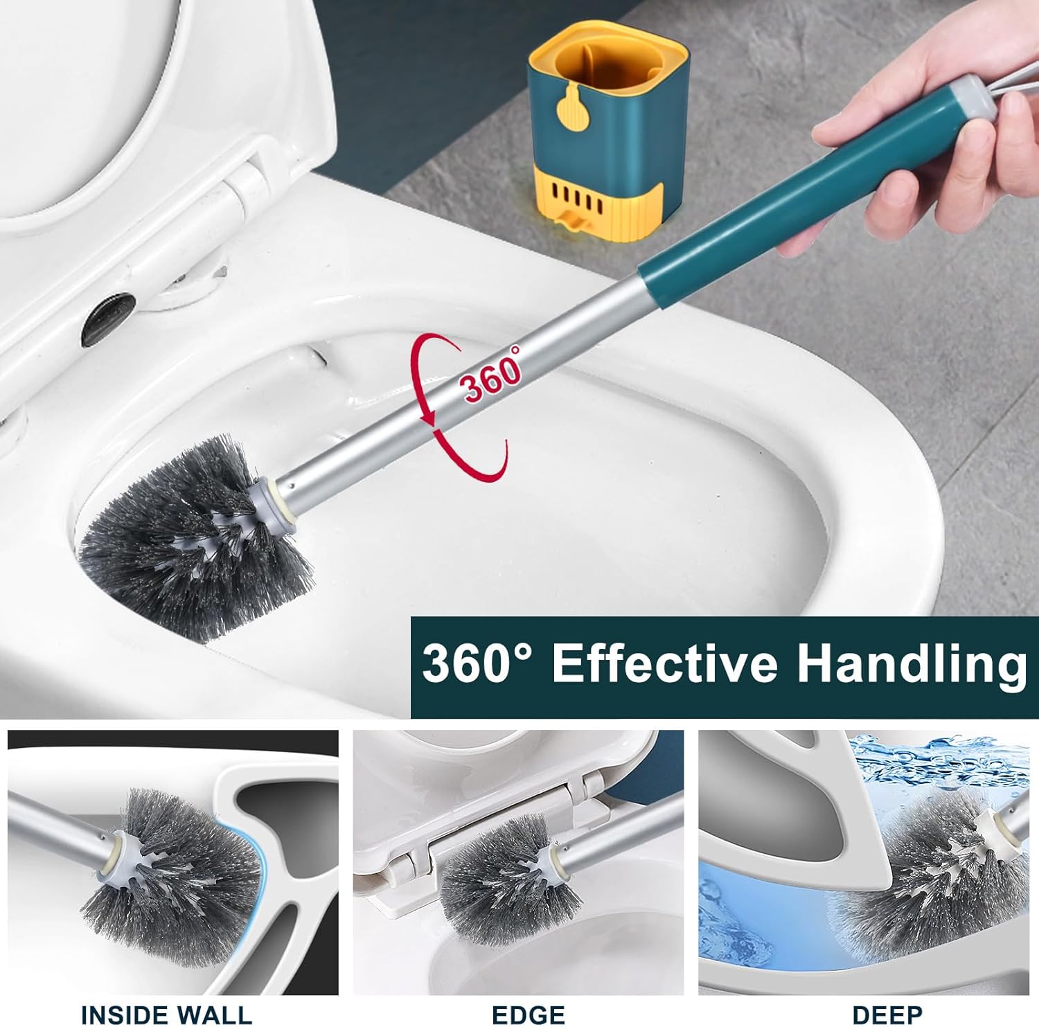 Flexible Toilet Brush with Wall Mount Holder 2 Pack Blue White