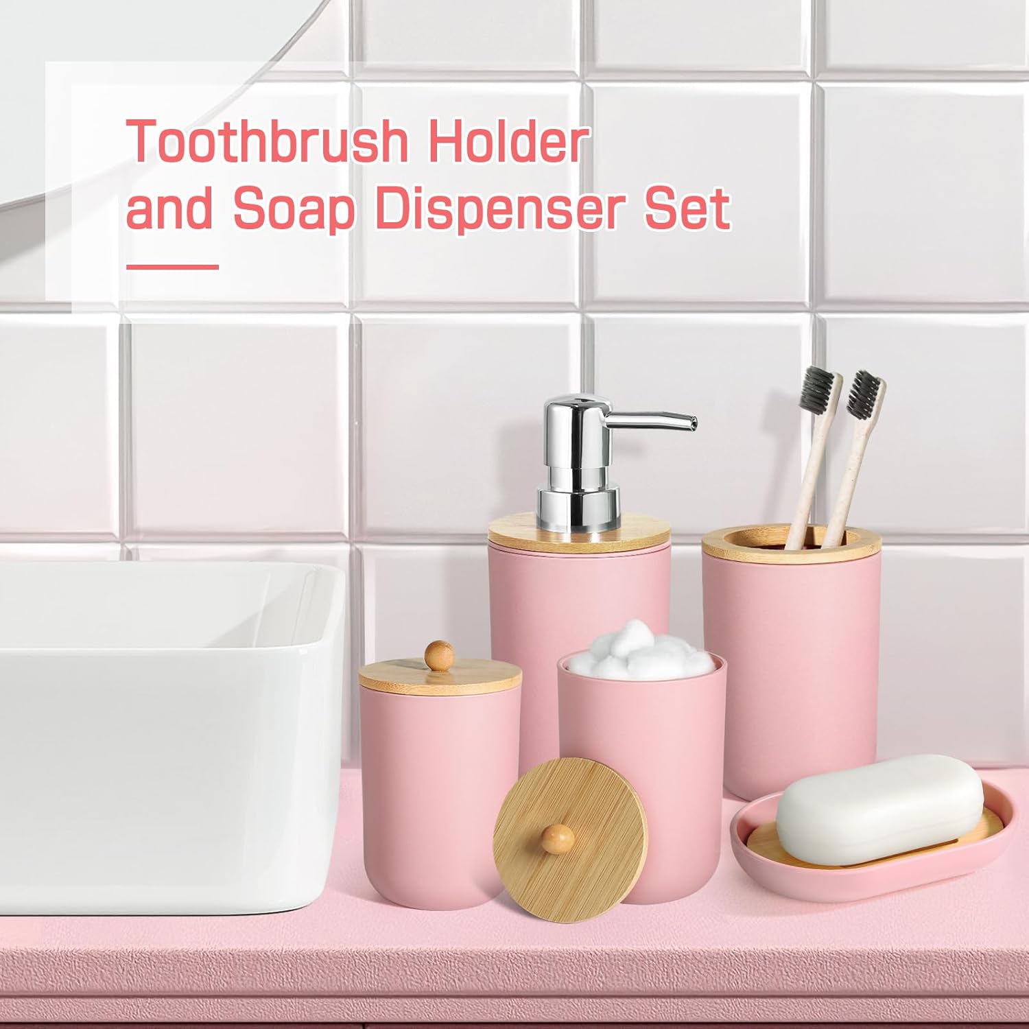 Pink Bathroom 5pc Organizing Set