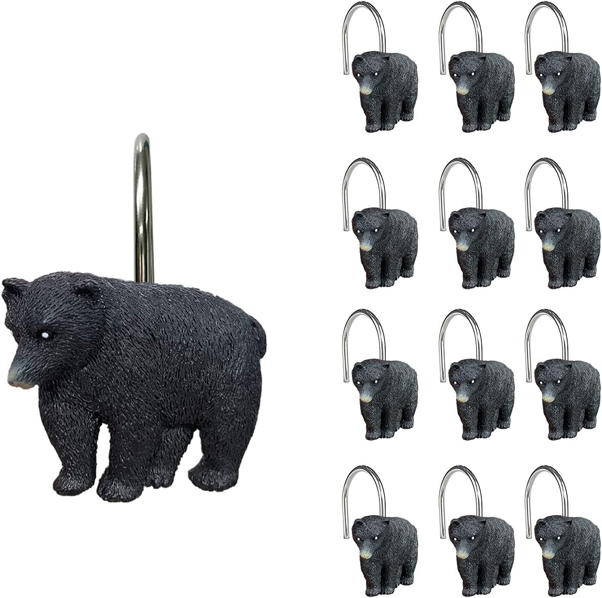 Sunlit Black Bear Shower Curtain Hooks 12 Pack