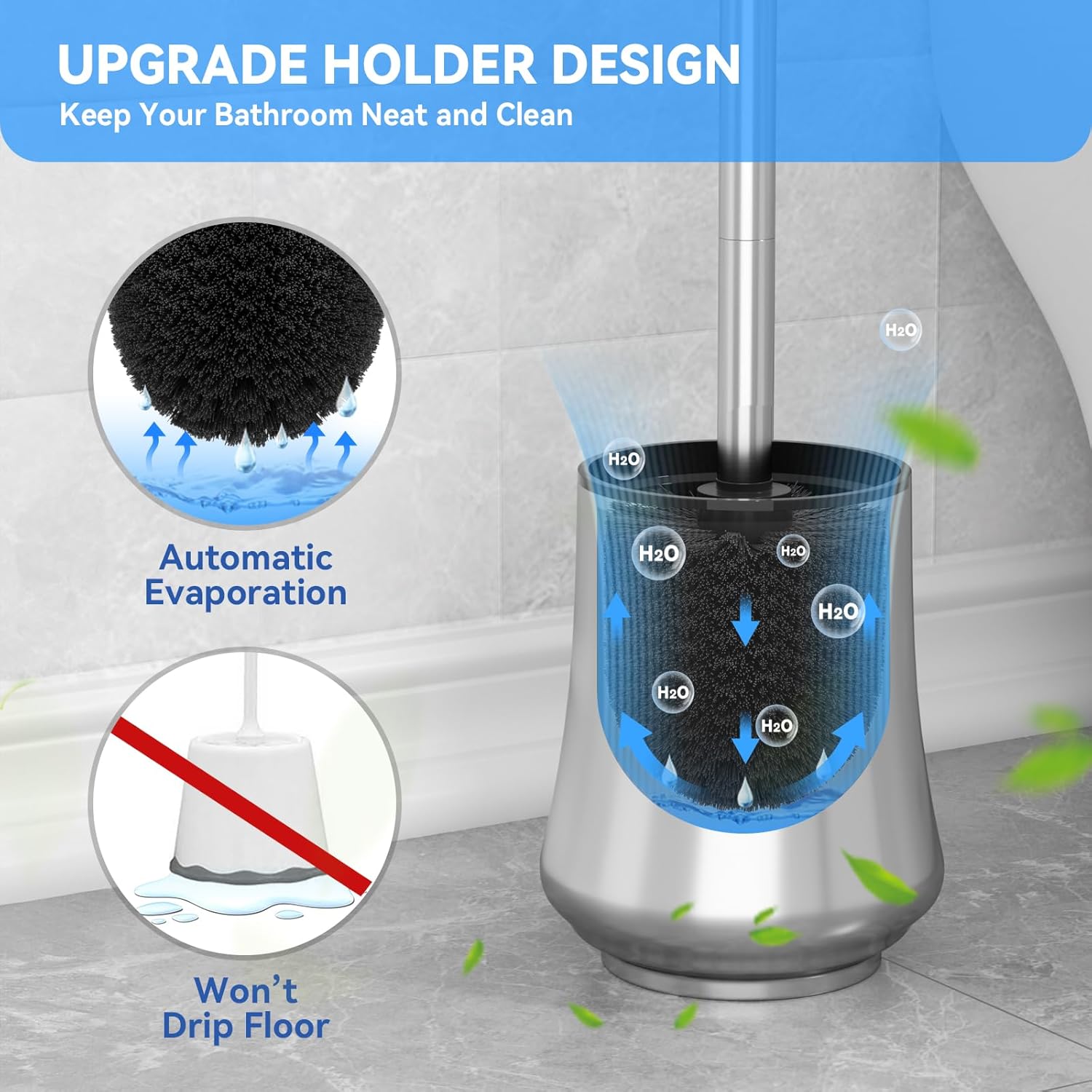 Stainless Steel Modern Style Toilet Brush and Holder Set