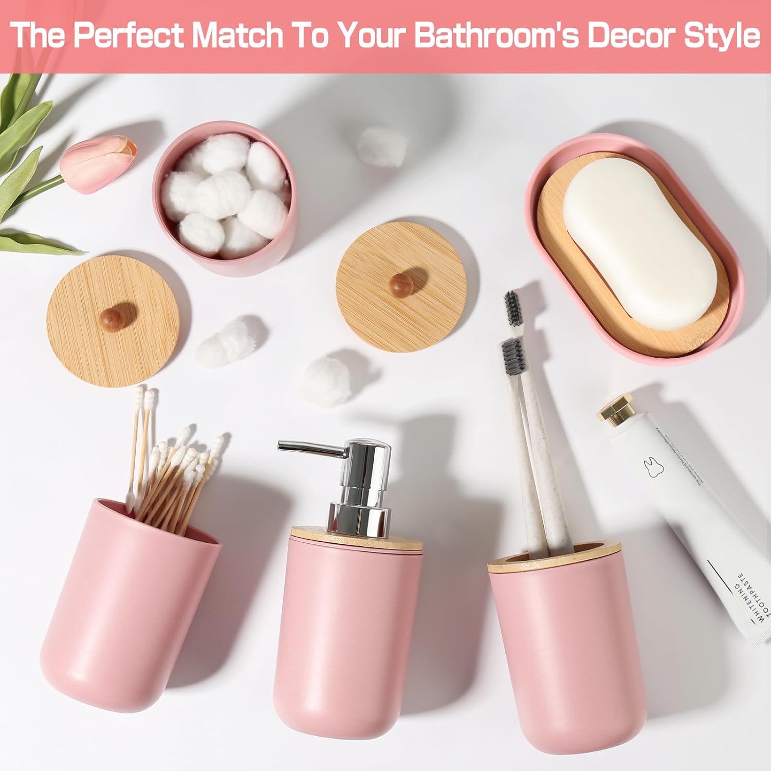 Pink Bathroom 5pc Organizing Set