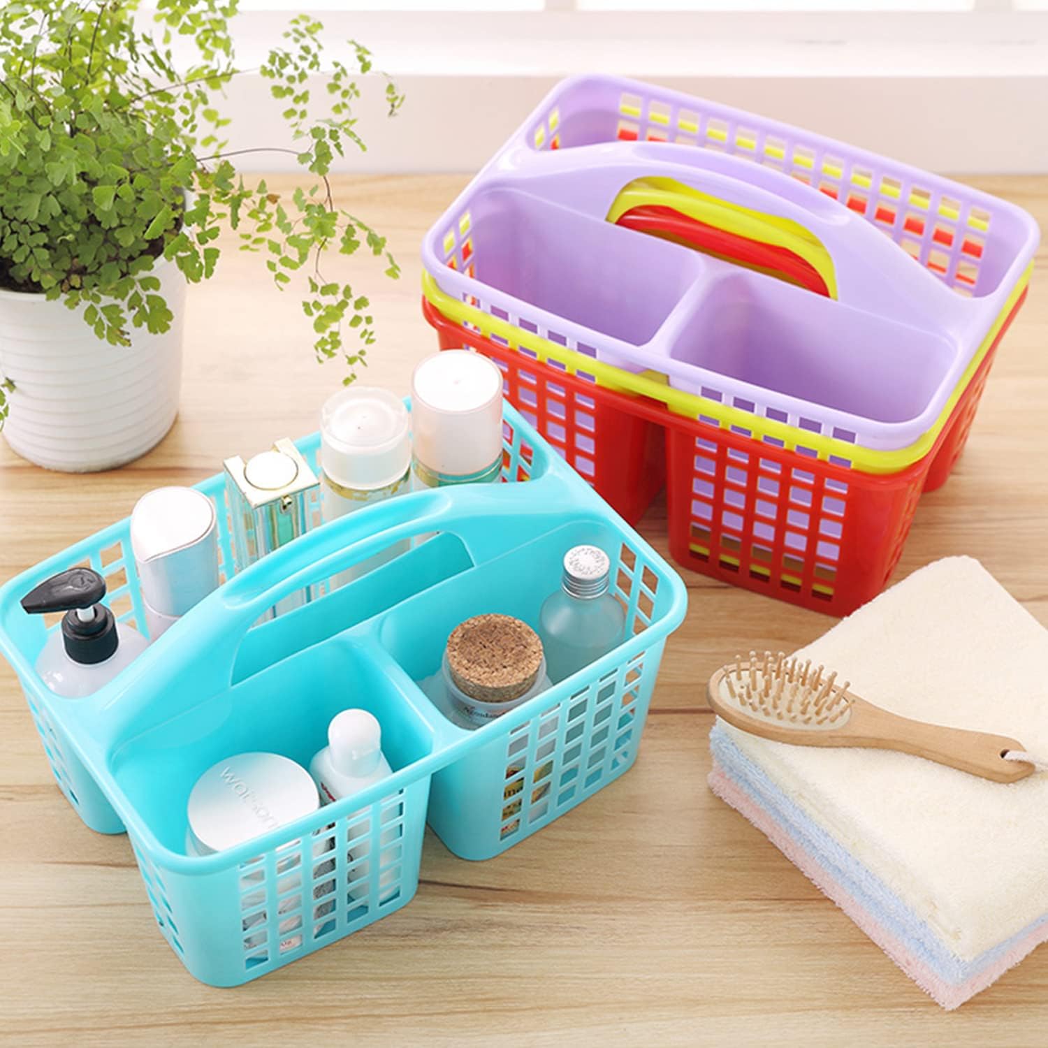 Haundry Plastic Showers Organizer with 3 Compartment Pink