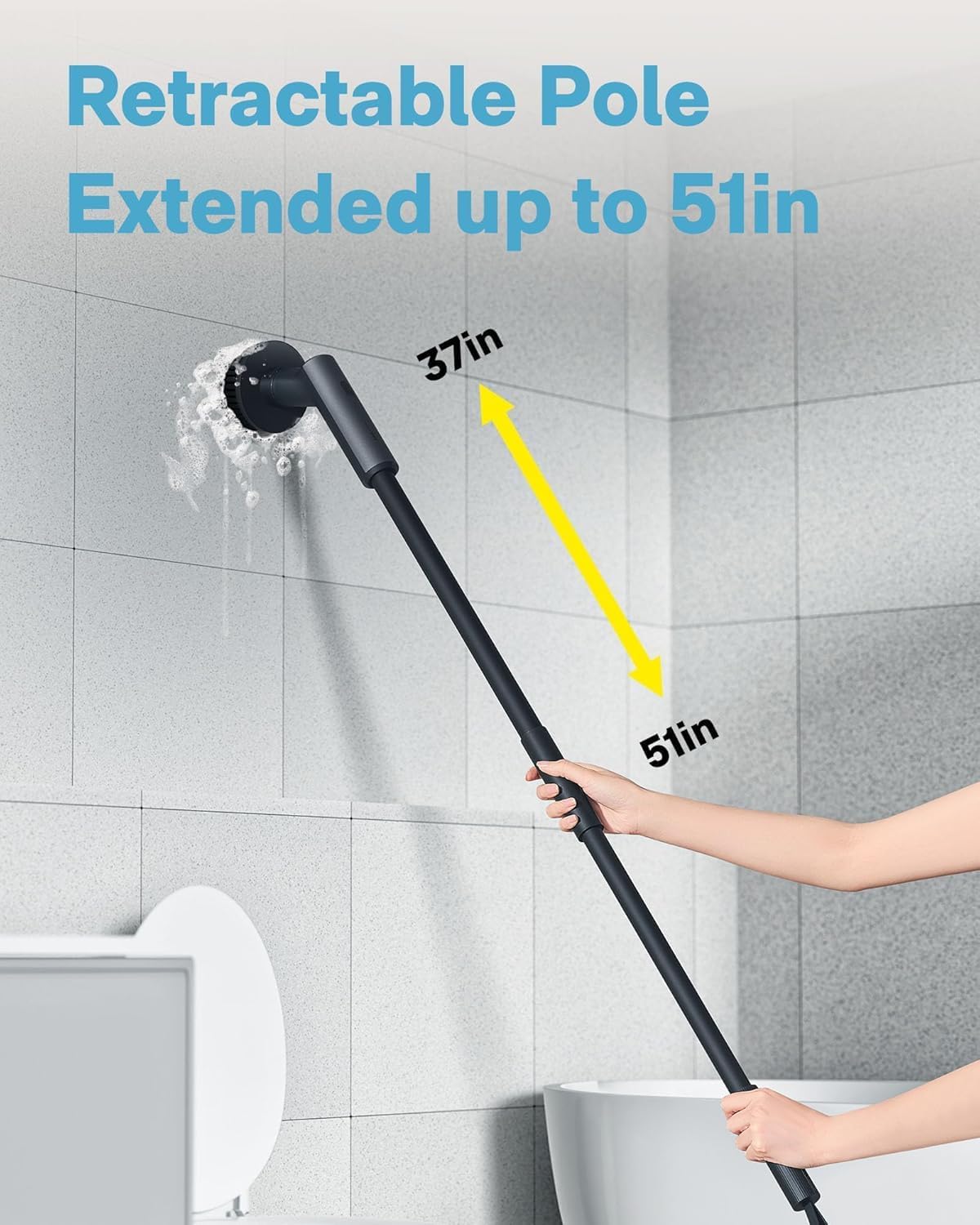 HOTO Electric Spin Scrubber with Long Handle and 6 Brush Heads