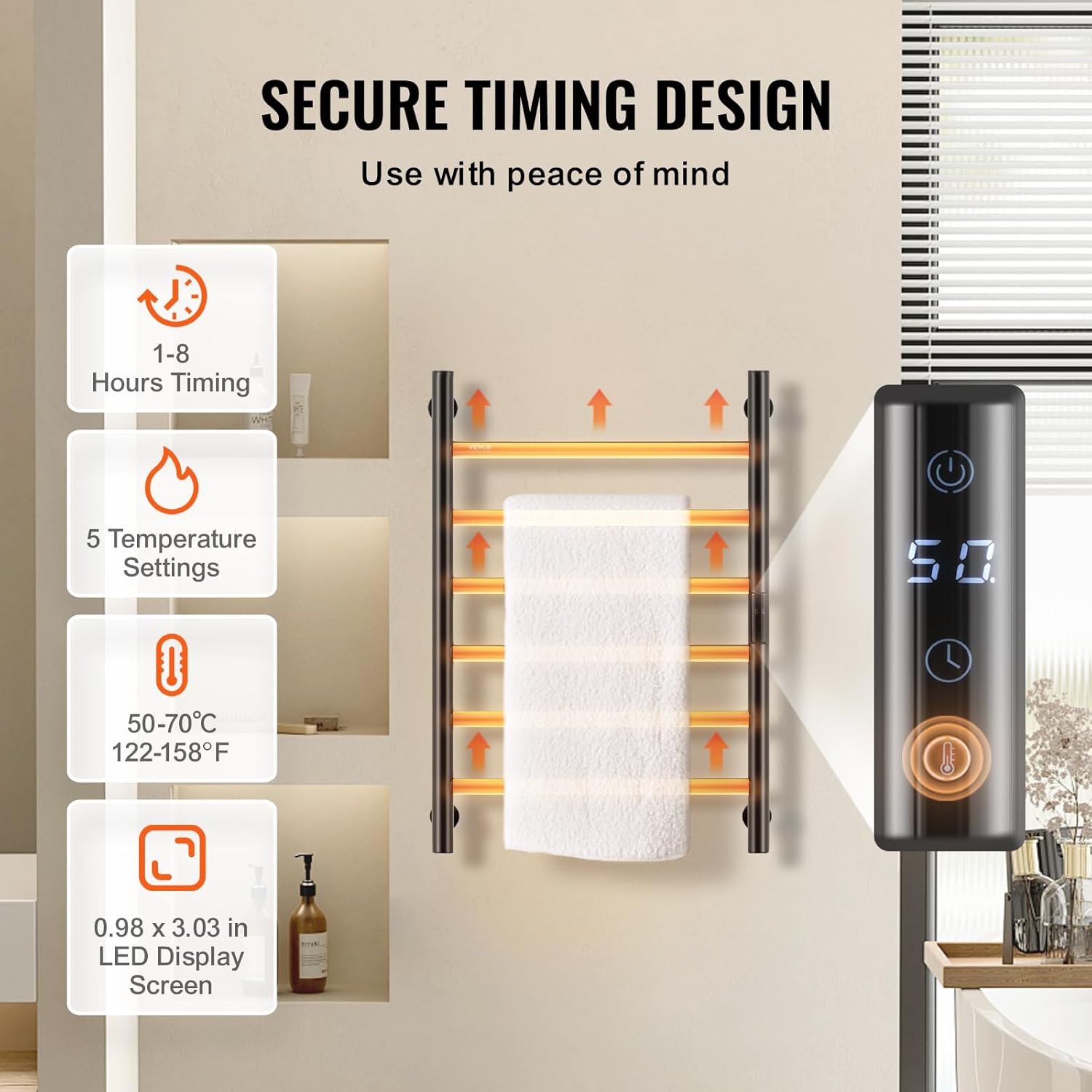 VEVOR 6BAR Stainless Steel Towel Warmer Rack