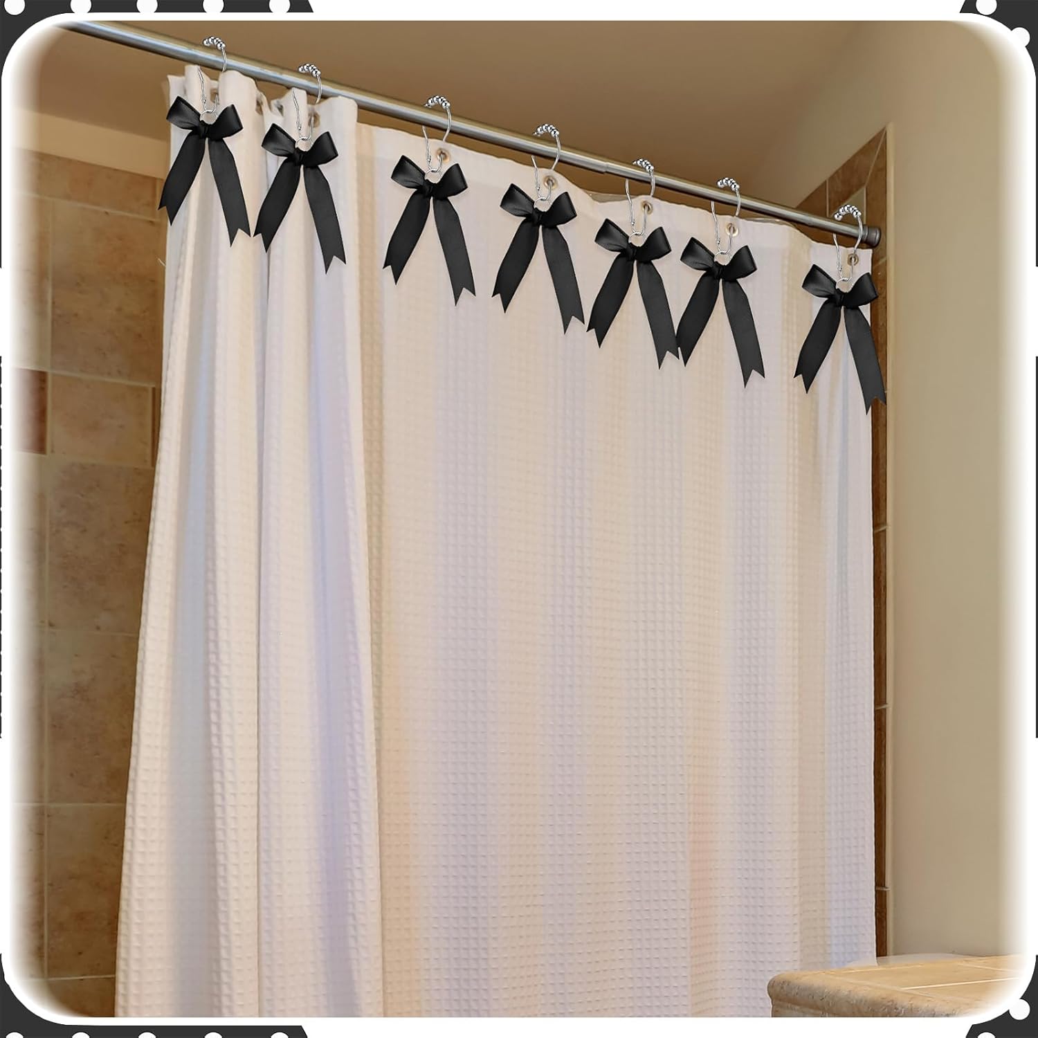 12-Piece Set Black Bow Shower curtain Hooks for Modern Bathroom Design