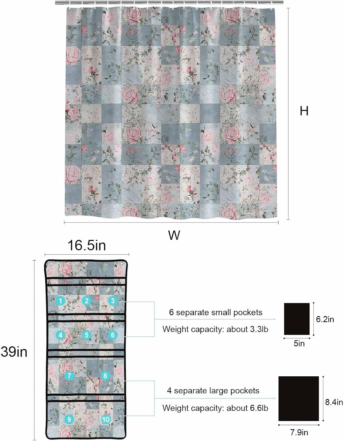 ZFUNCING Mesh Shower Curtain Organizer Set for the Bathroom