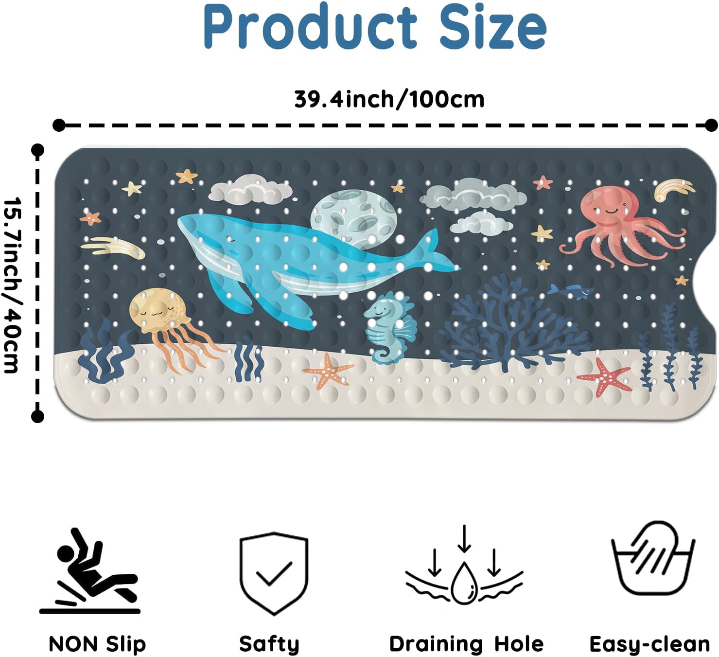 Lnond Baby Bath Mat Non Slip Cartoon Whale 40x16 Inch