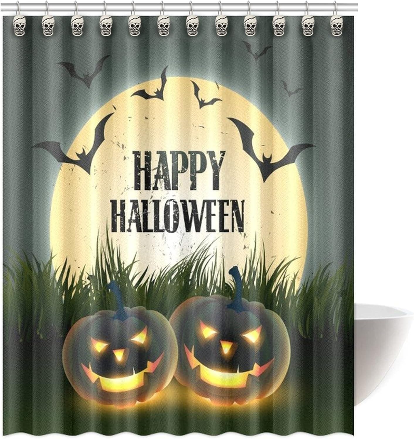 Jetec 12 Pcs Skull Shower Curtain Hooks Halloween Decorative Rings