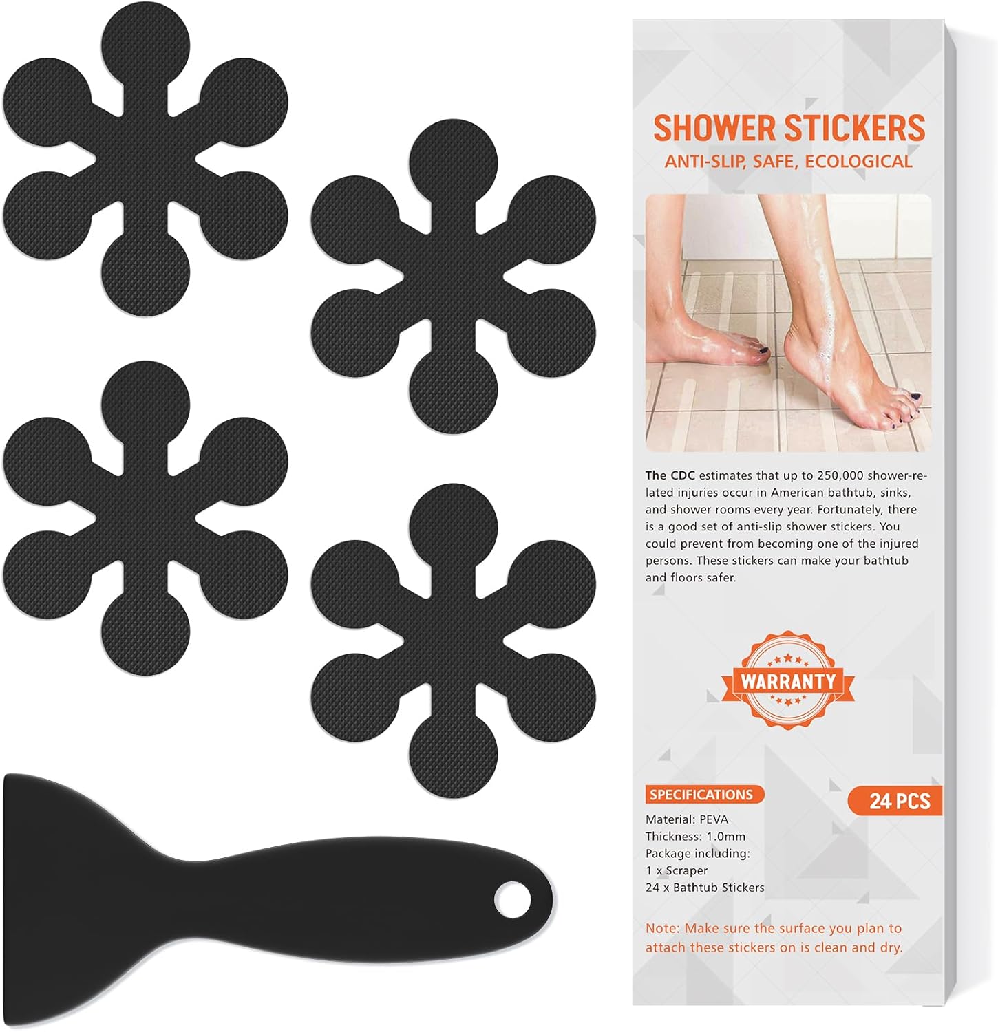 24 piece snowflake non-slip bathtub stickers for safe bathroom use