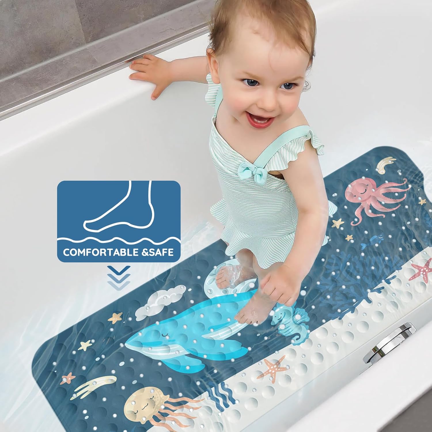 Lnond Baby Bath Mat Non Slip Cartoon Whale 40x16 Inch