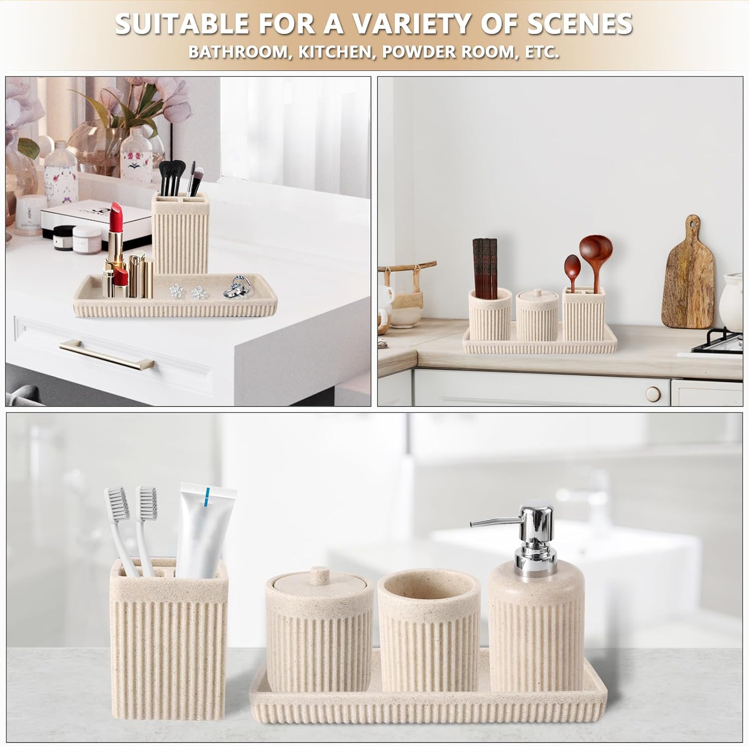 Resin Beige Bathroom Accessories Set 5 Pcs