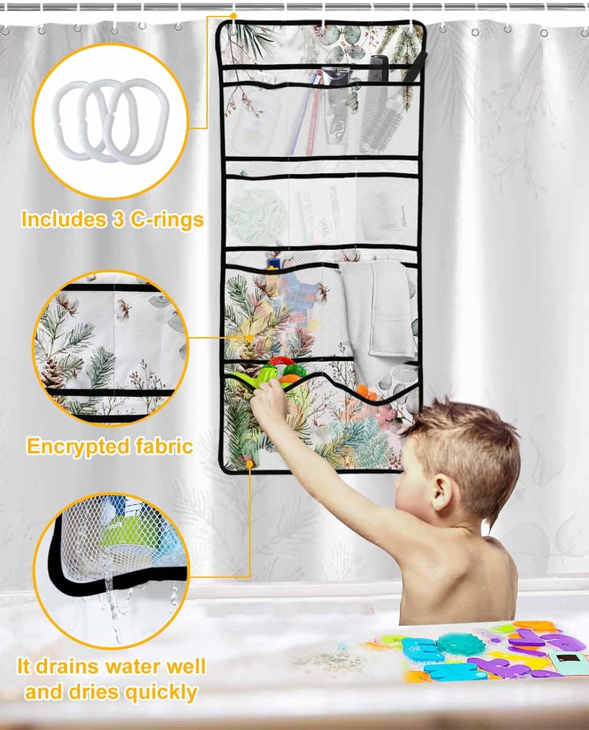 Zfuncing Shower Curtain Mesh Organizer with Hooks