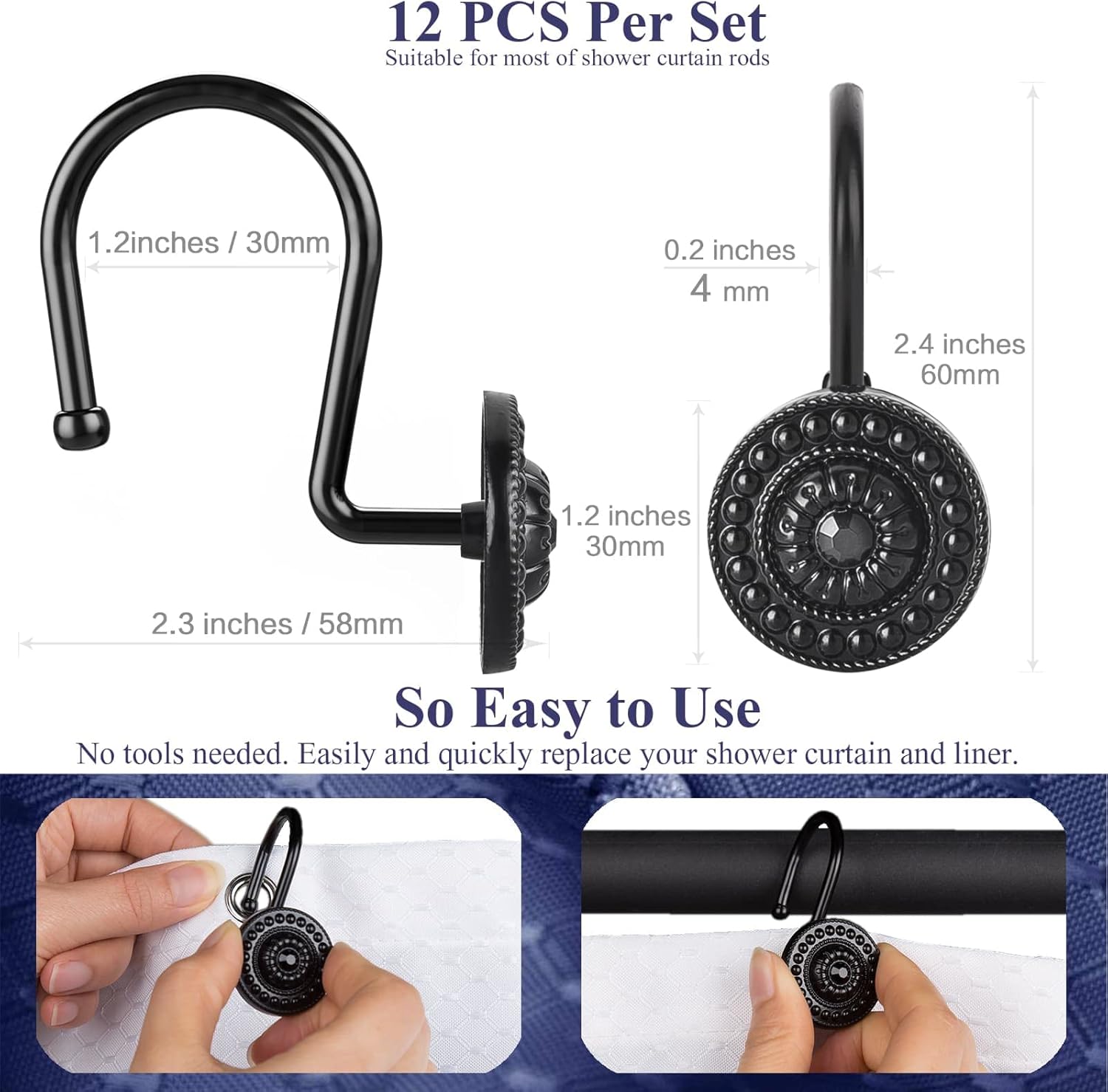 12 strongly rust-resistant oval shower hooks perfect for your bathroom