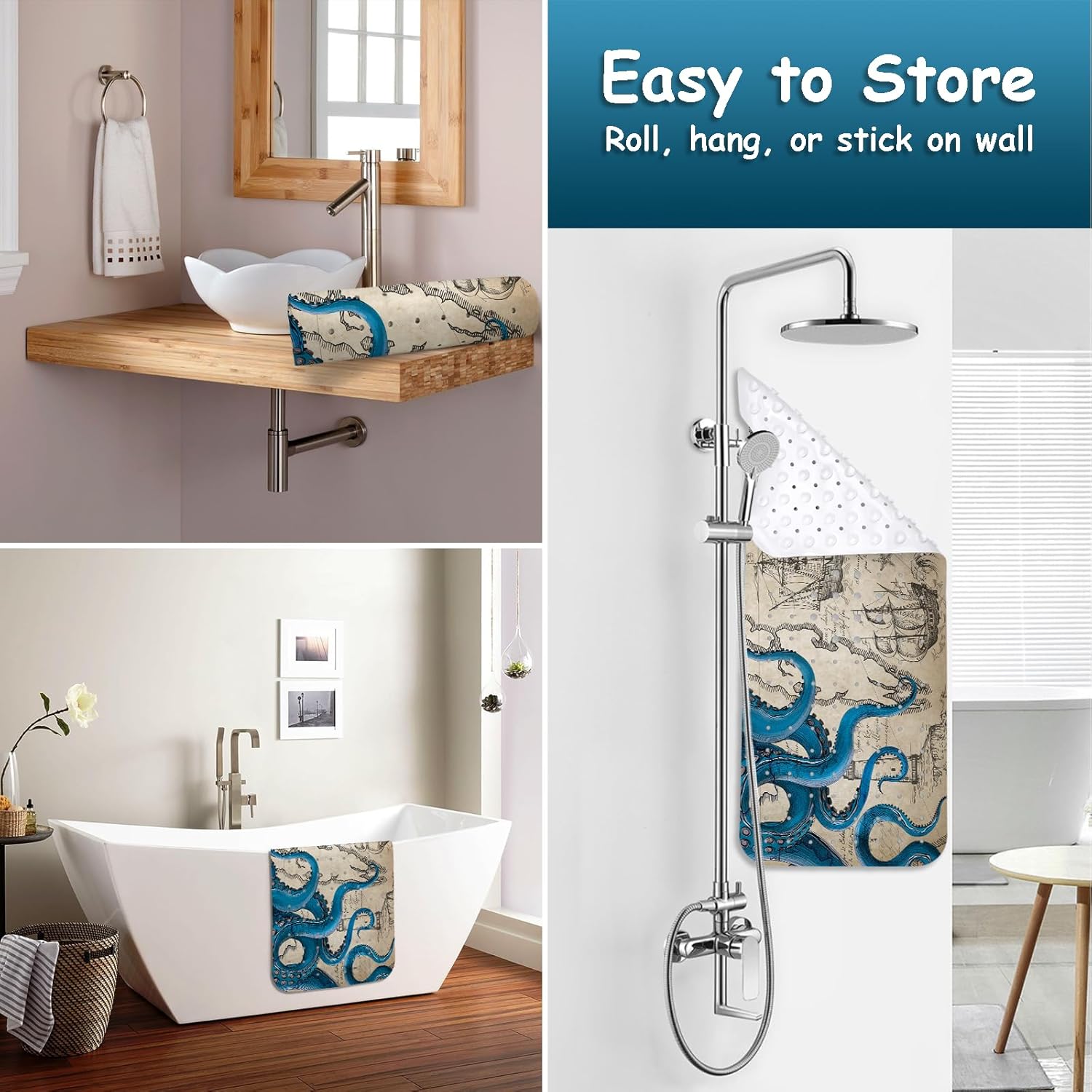 Bathtub Mat Non-Slip Octopus Extra Long