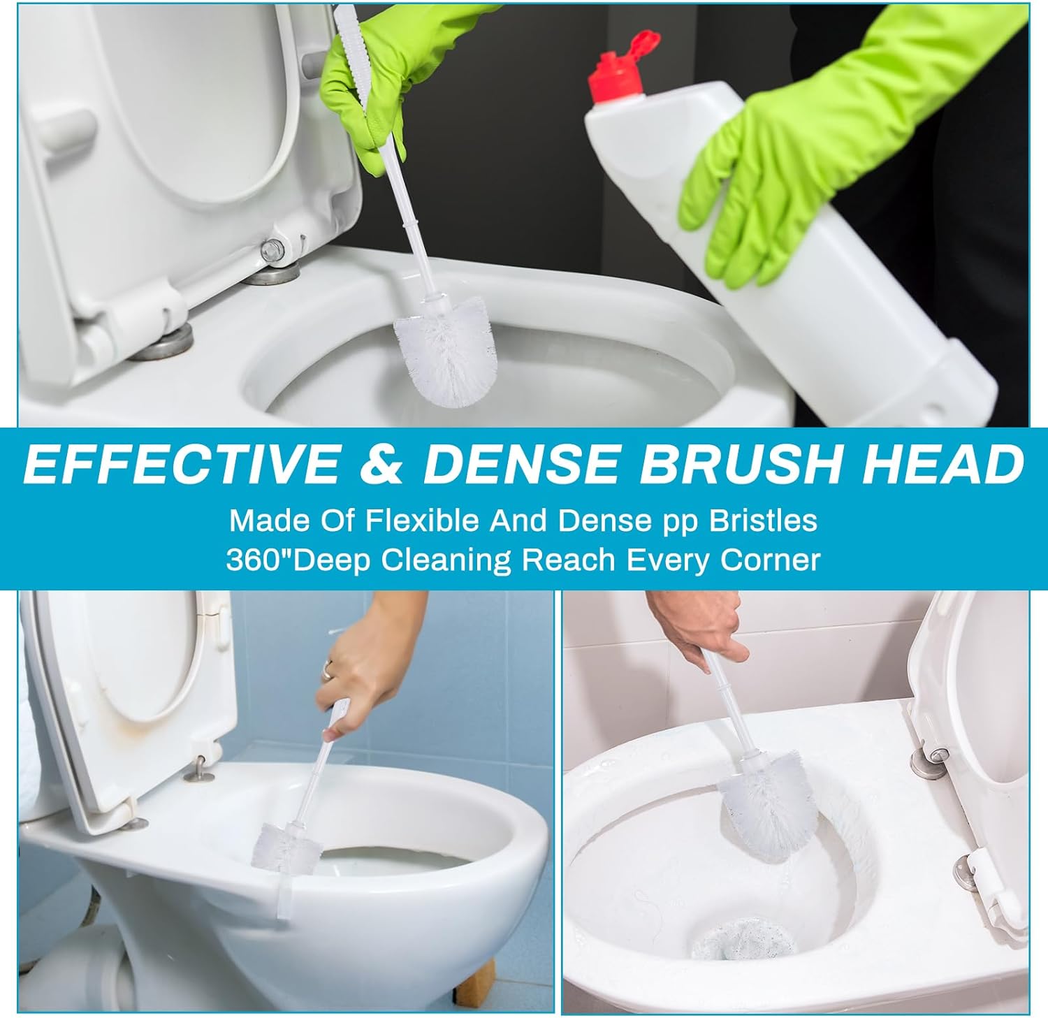 6 Set Classic Toilet Brush Set with Holder Compact Design 360 Deep Cleaning