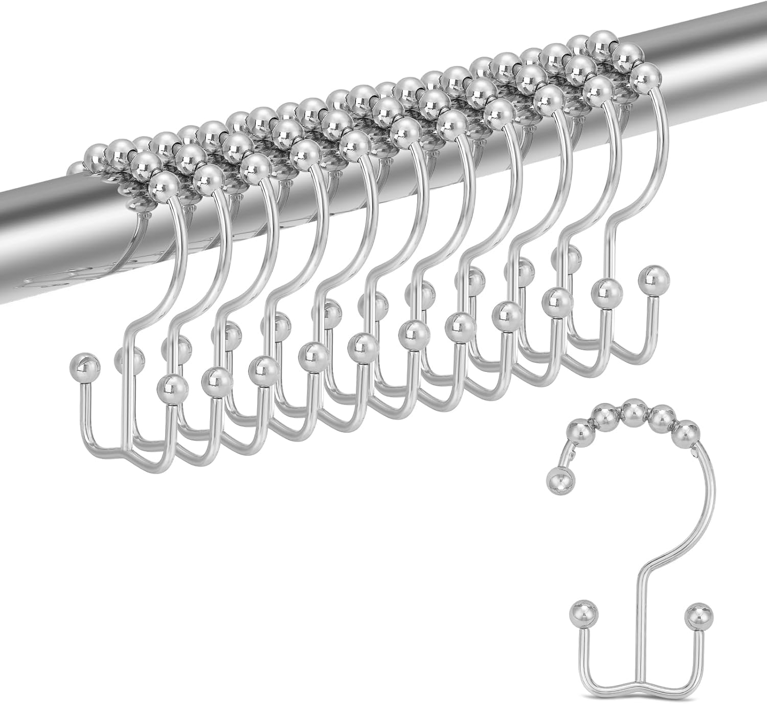 Durable 304 Stainless Steel Double-Sided Shower Curtain Hooks with Glide Action