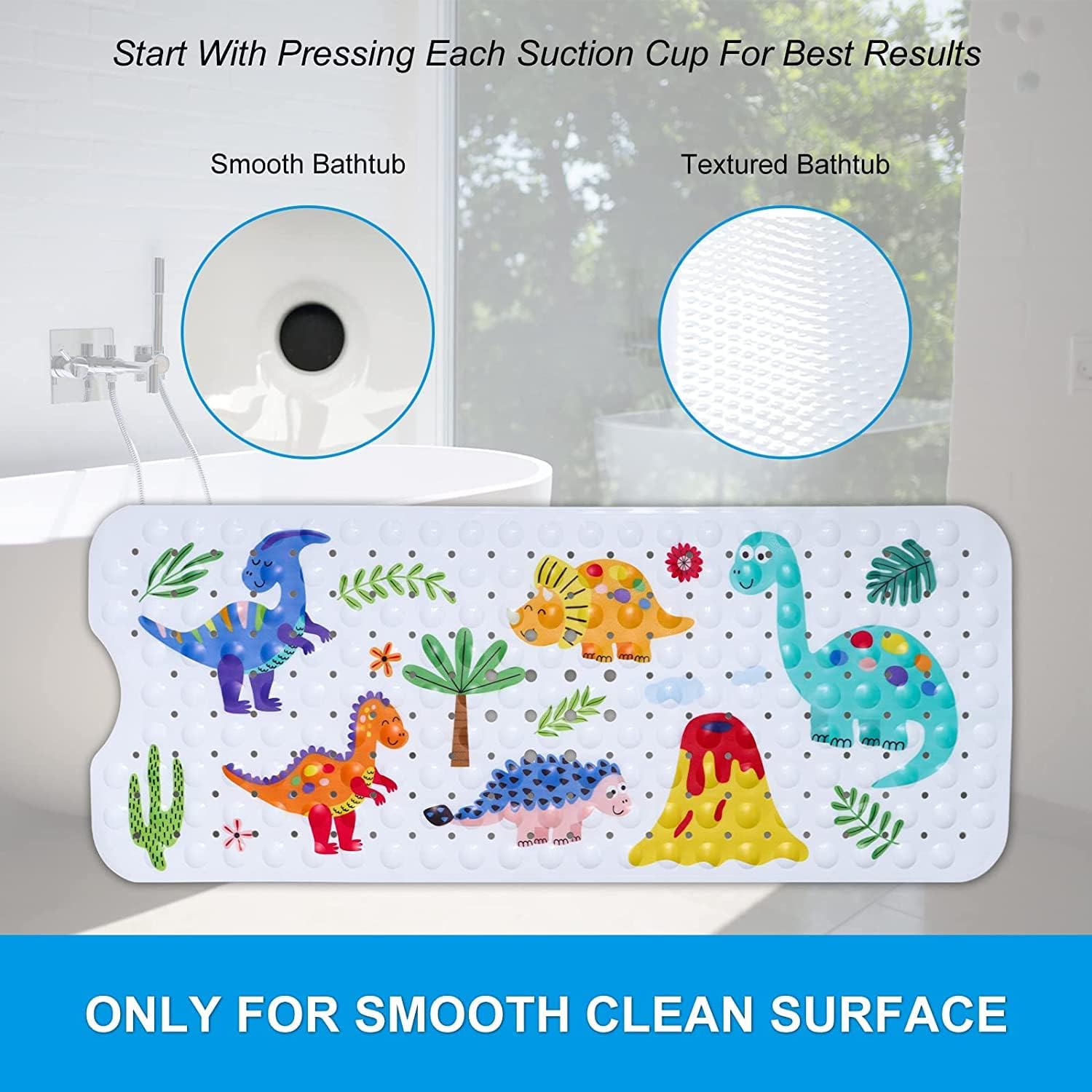 GDV Baby Bath Mat 40x16 Inch Non Slip Dinosaur