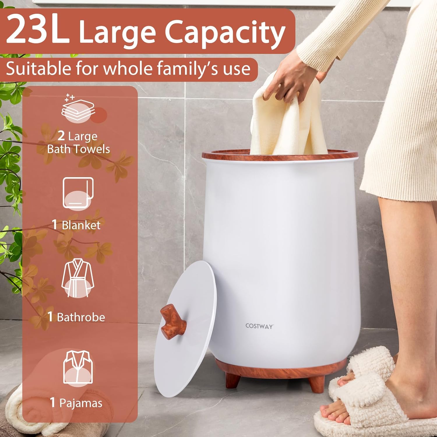 Costway Bucket Towel Warmer with 23L Capacity and 3 Temperature Settings