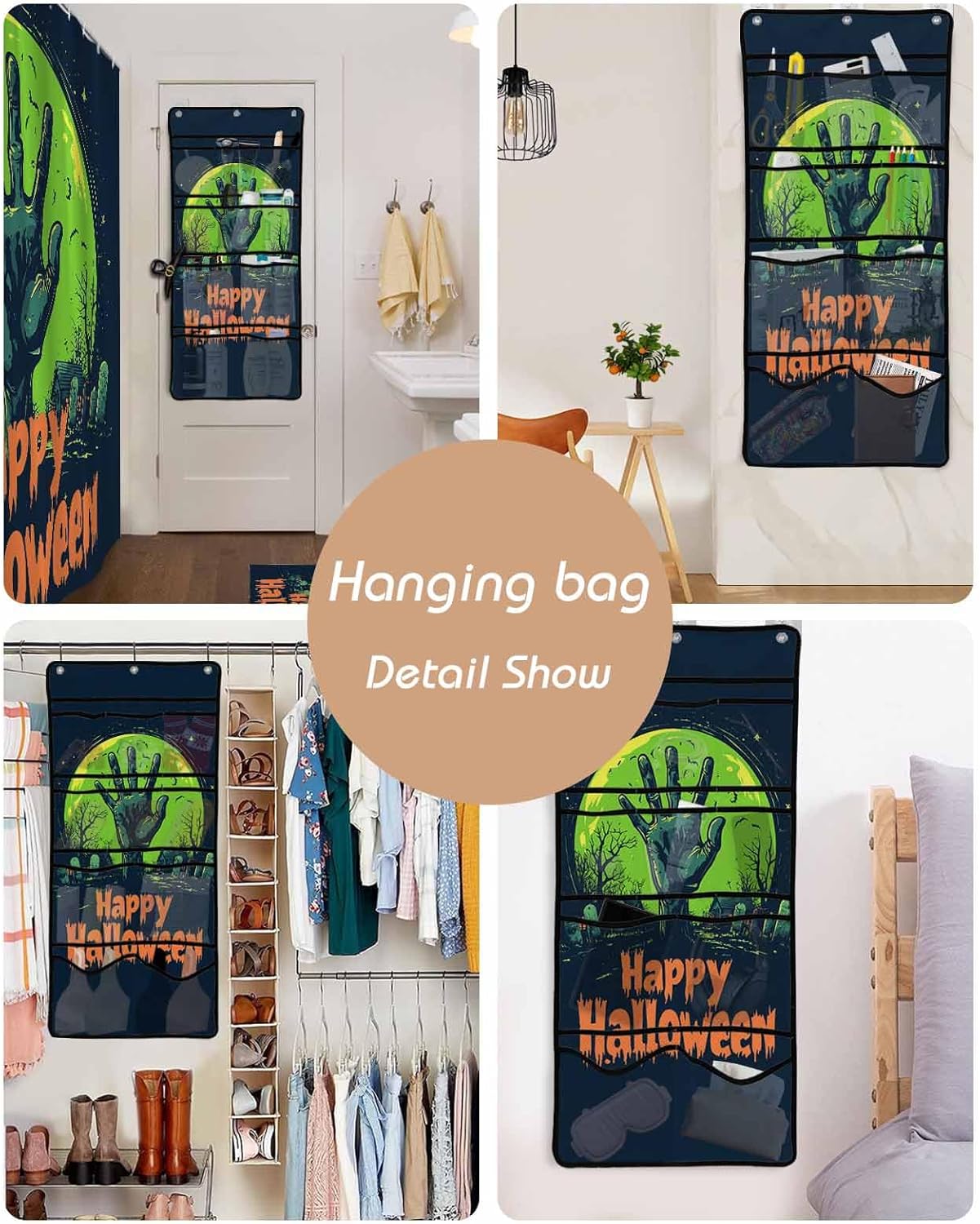 Shower Curtain Mesh Caddy with 10 Pockets