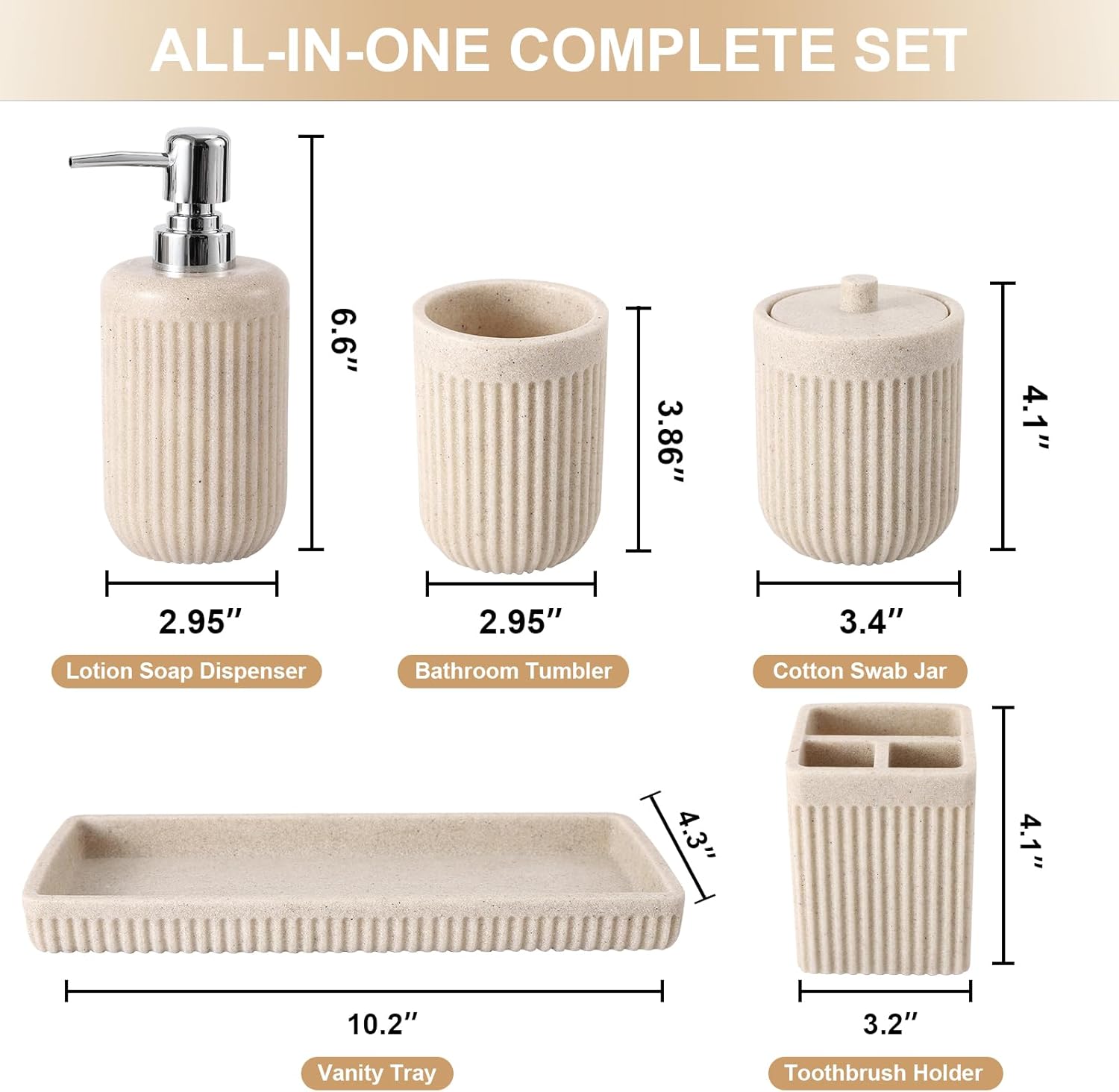 Resin Beige Bathroom Accessories Set 5 Pcs