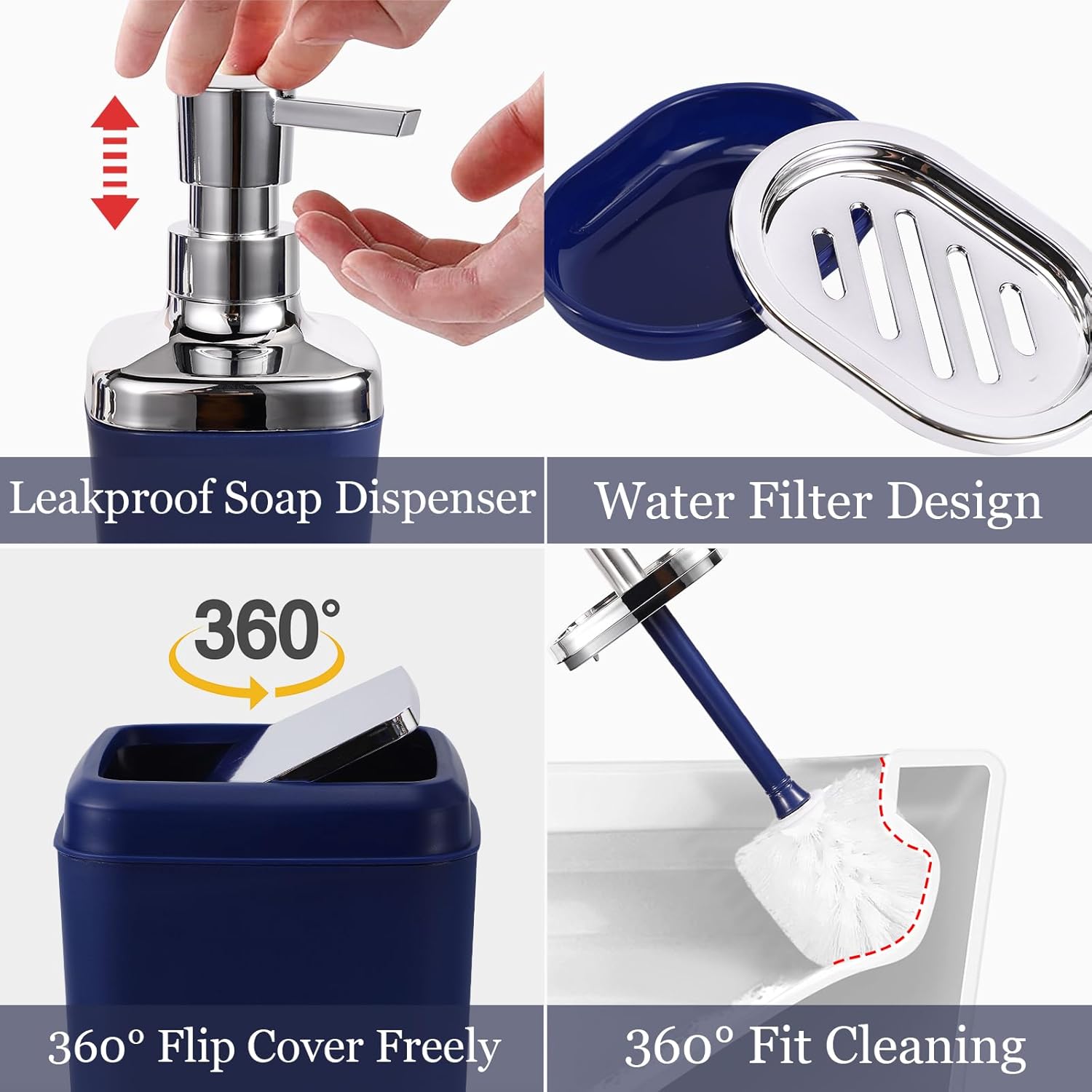 XLHOMO Complete Navy Blue Bathroom Accessories Set