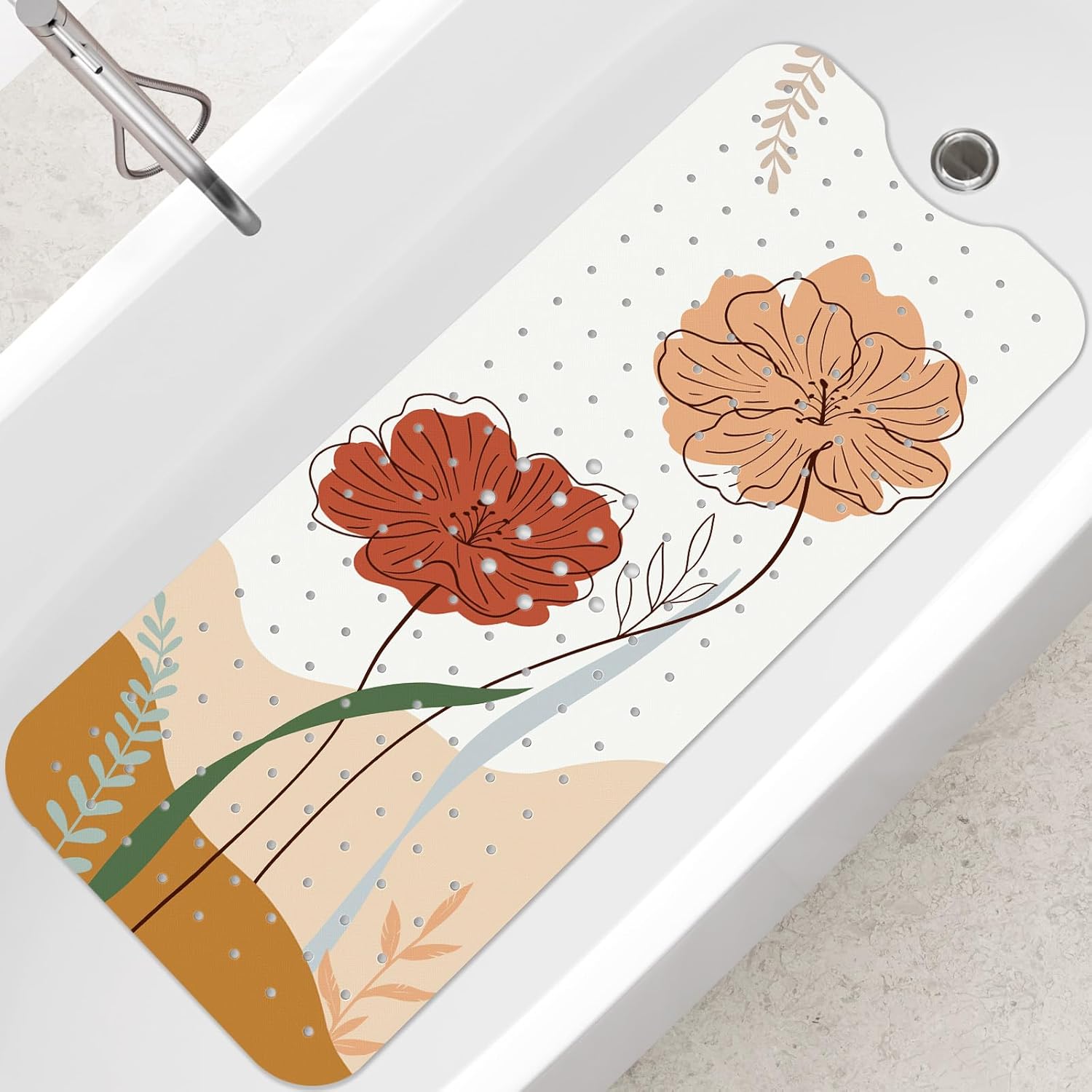 Boho Flower Bath Mat - Non Slip 40x16 Inch