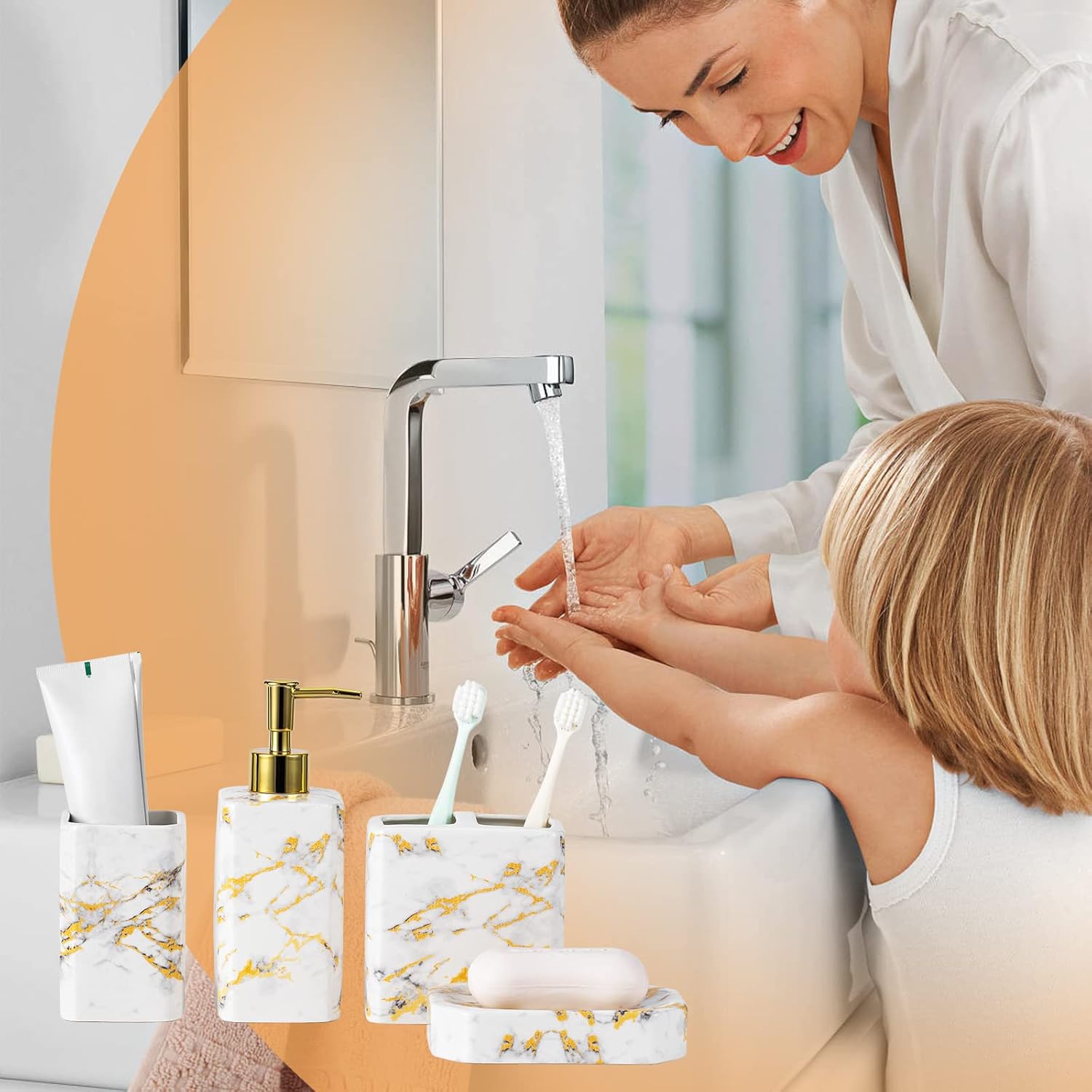 Elegant 4-Piece Bathtub Set with White Marble
