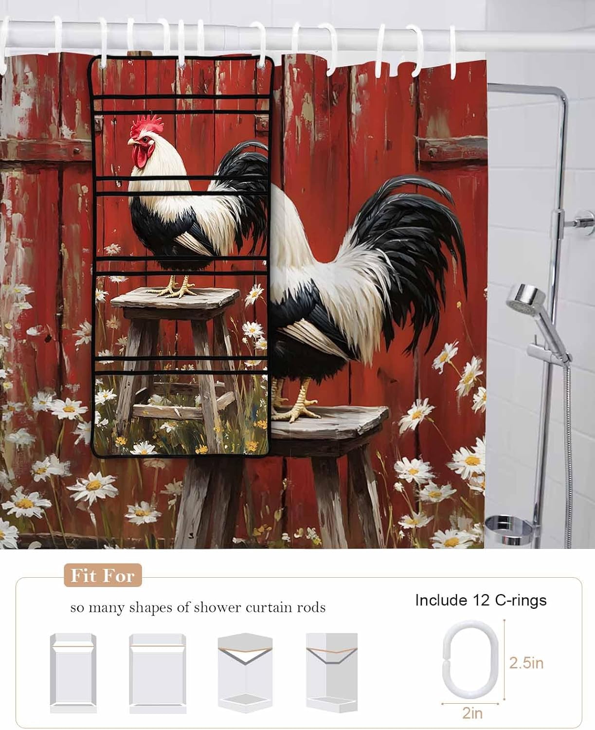ZFUNCING Rustic Farmhouse Shower Curtain Set with 10 Pockets