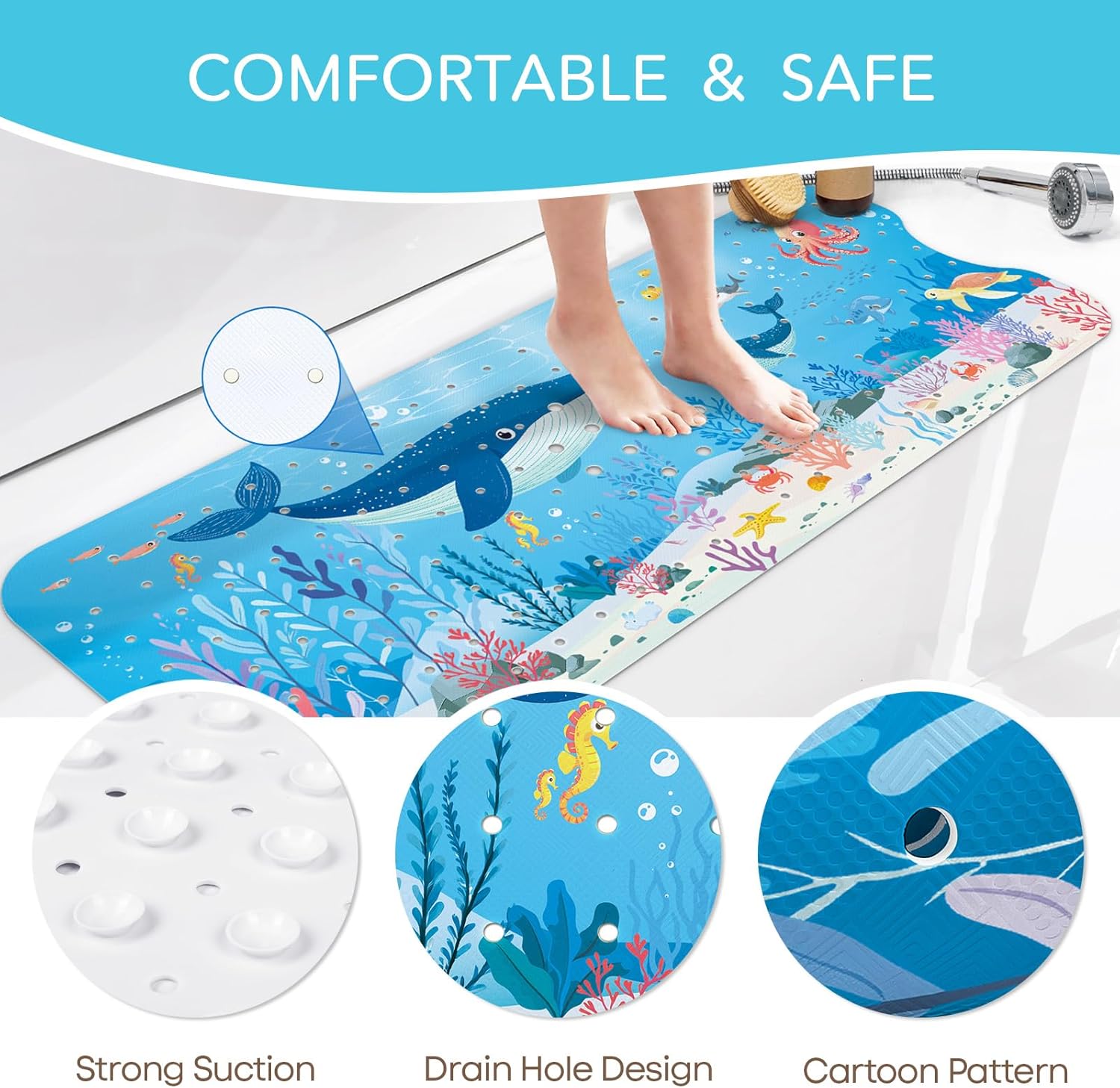 Baby Bath Mat Non Slip 40 X 16 Inch Whale