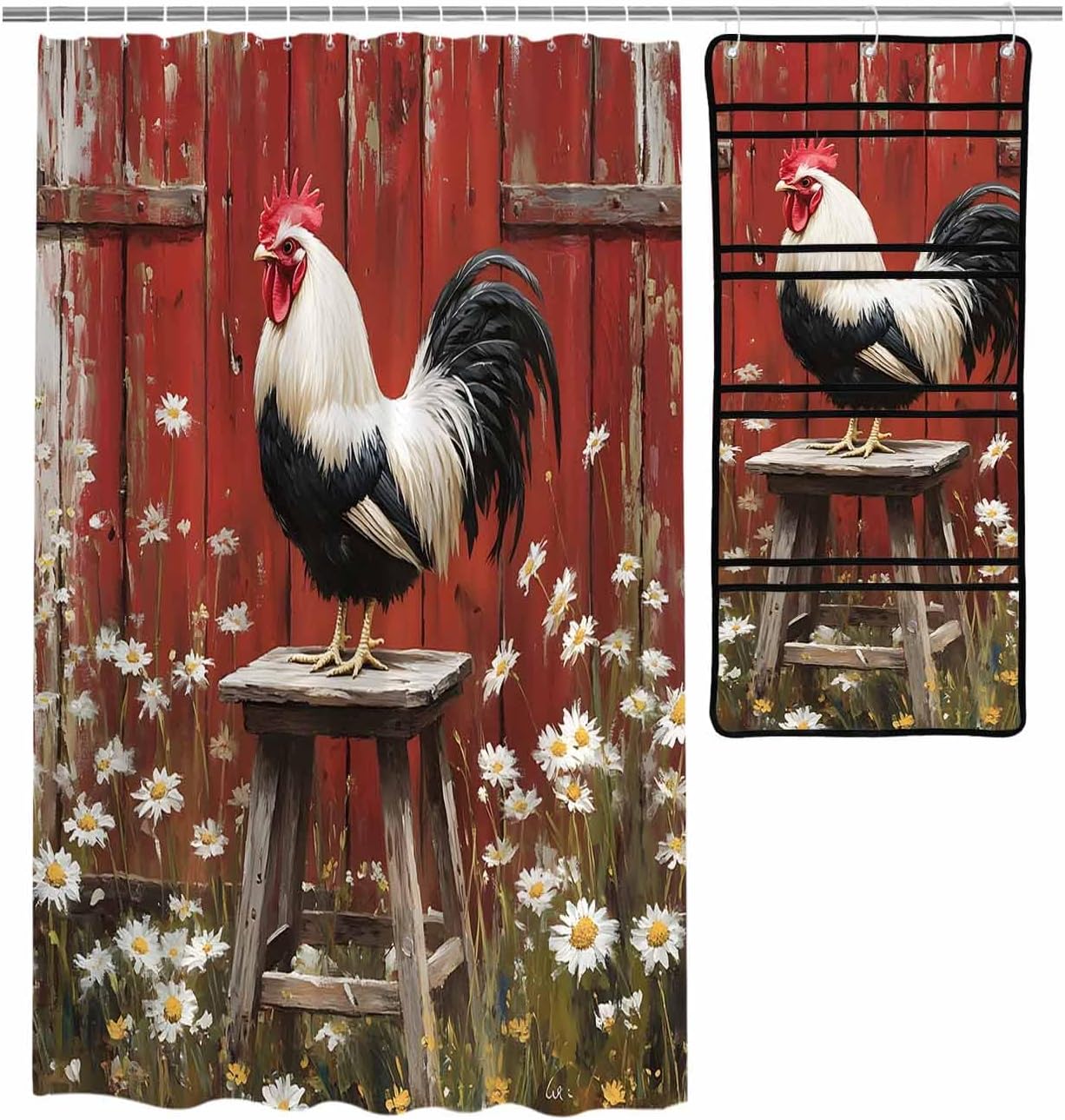 ZFUNCING Rustic Farmhouse Shower Curtain Set with 10 Pockets