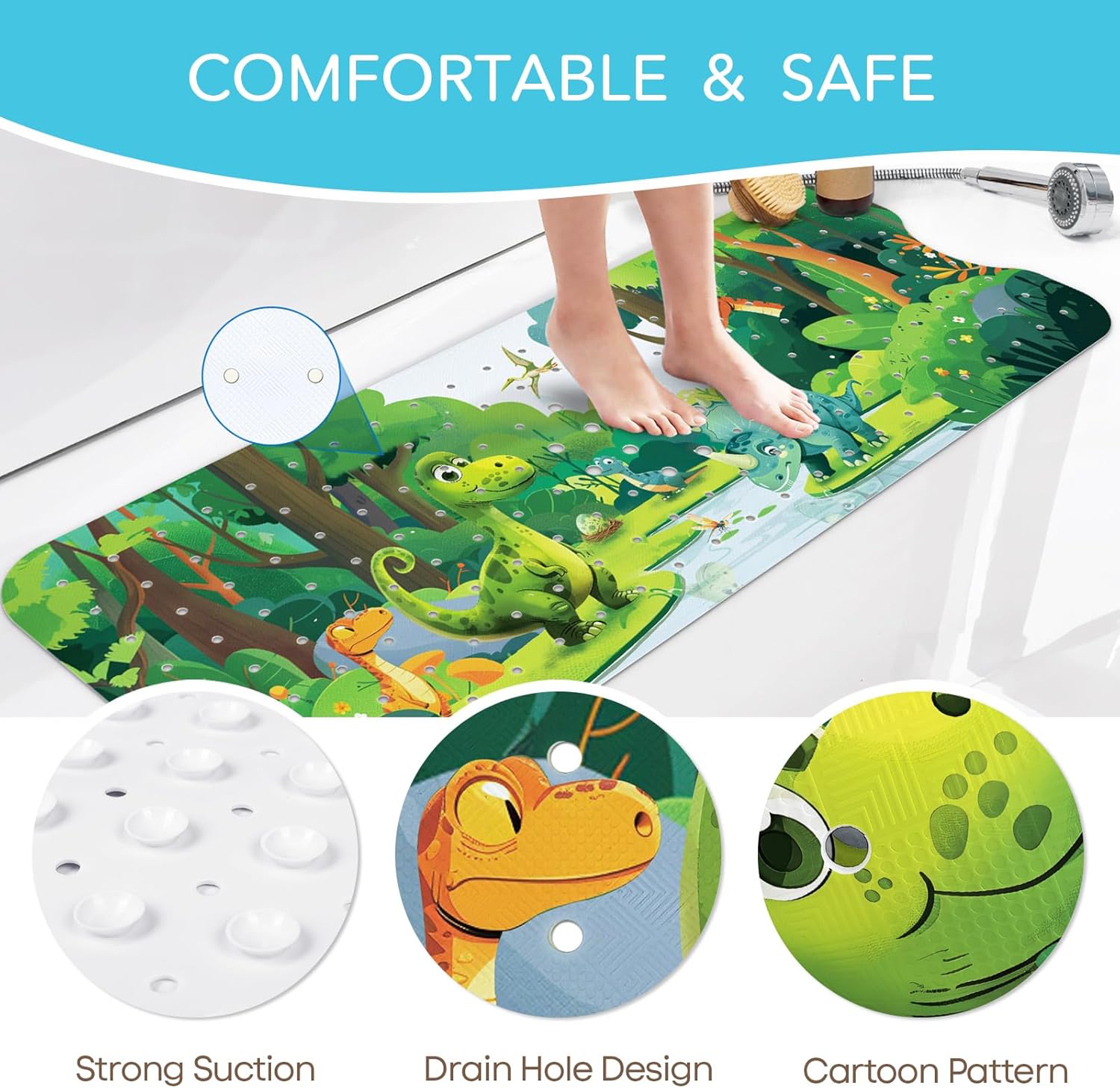 SHUCHING Dinosaur Bath Mat 40X16 Inch Non Slip