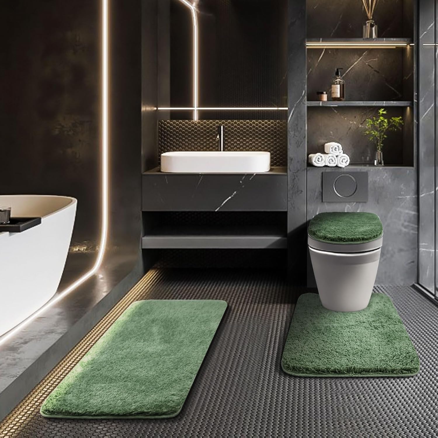 Luxury 4-Piece Bathroom Set with Waterproof shower curtain Soft Rugs