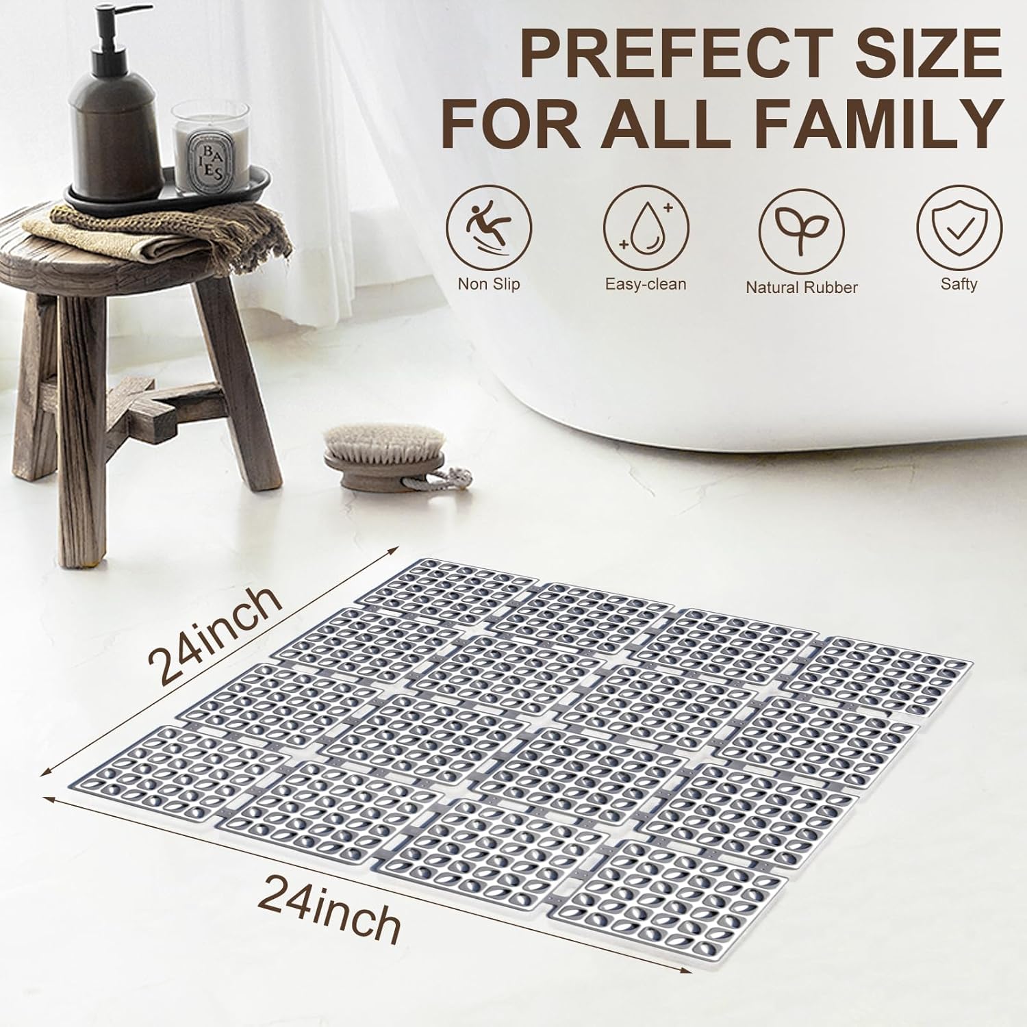 Perfect Size Non-Slip Bathtub Mat for Elderly Kids