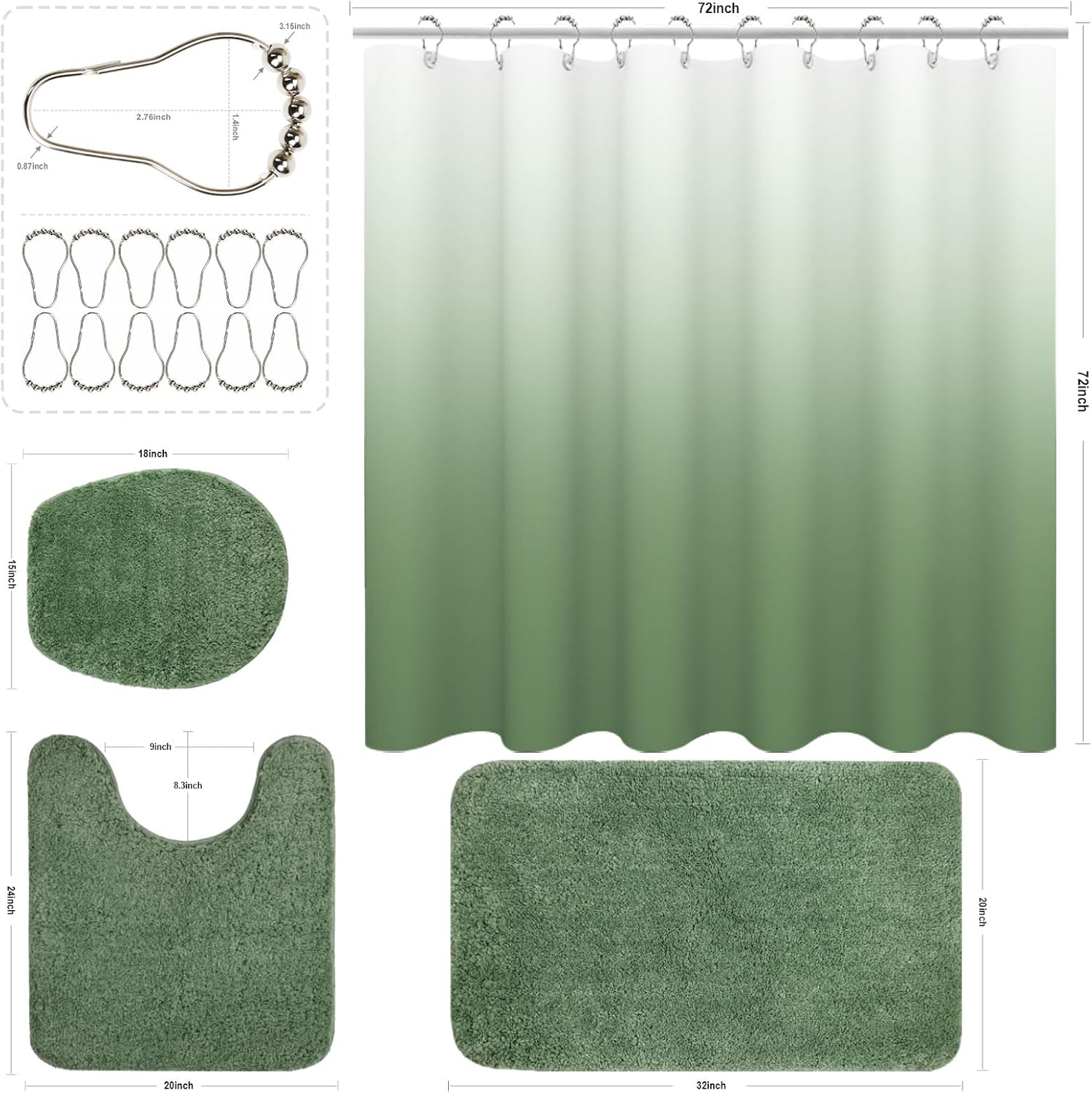Luxury 4-Piece Bathroom Set with Waterproof shower curtain Soft Rugs