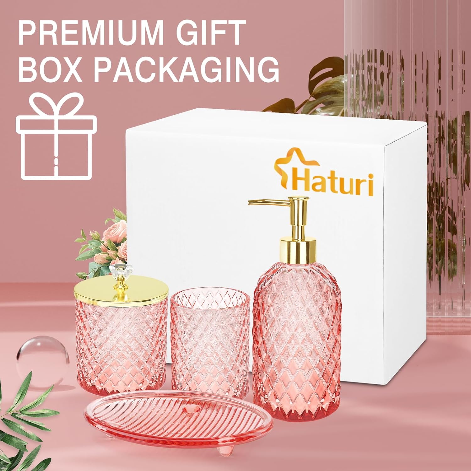Haturi Pink Bathroom Accessories Set