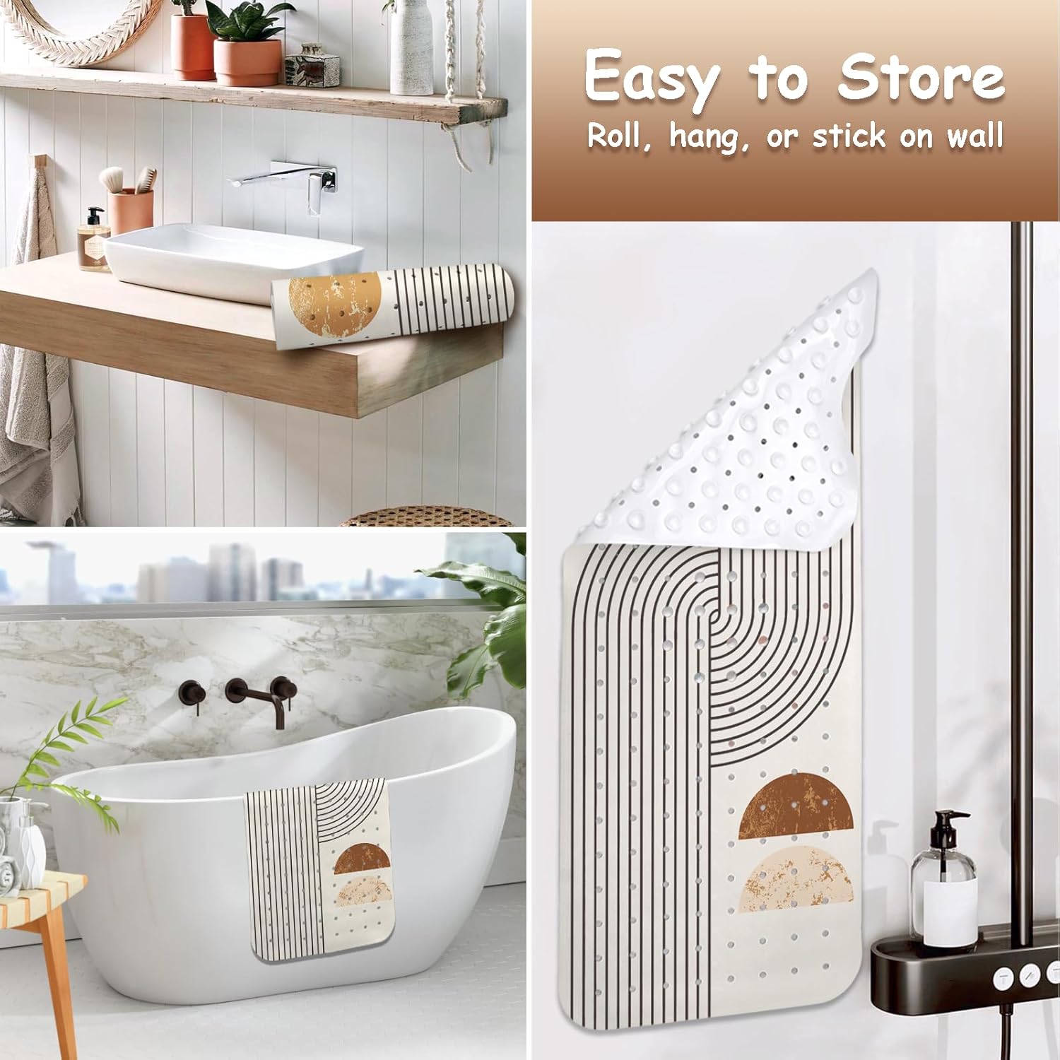 Non Slip Bath Mat with Suction Cups 40x16 Inch