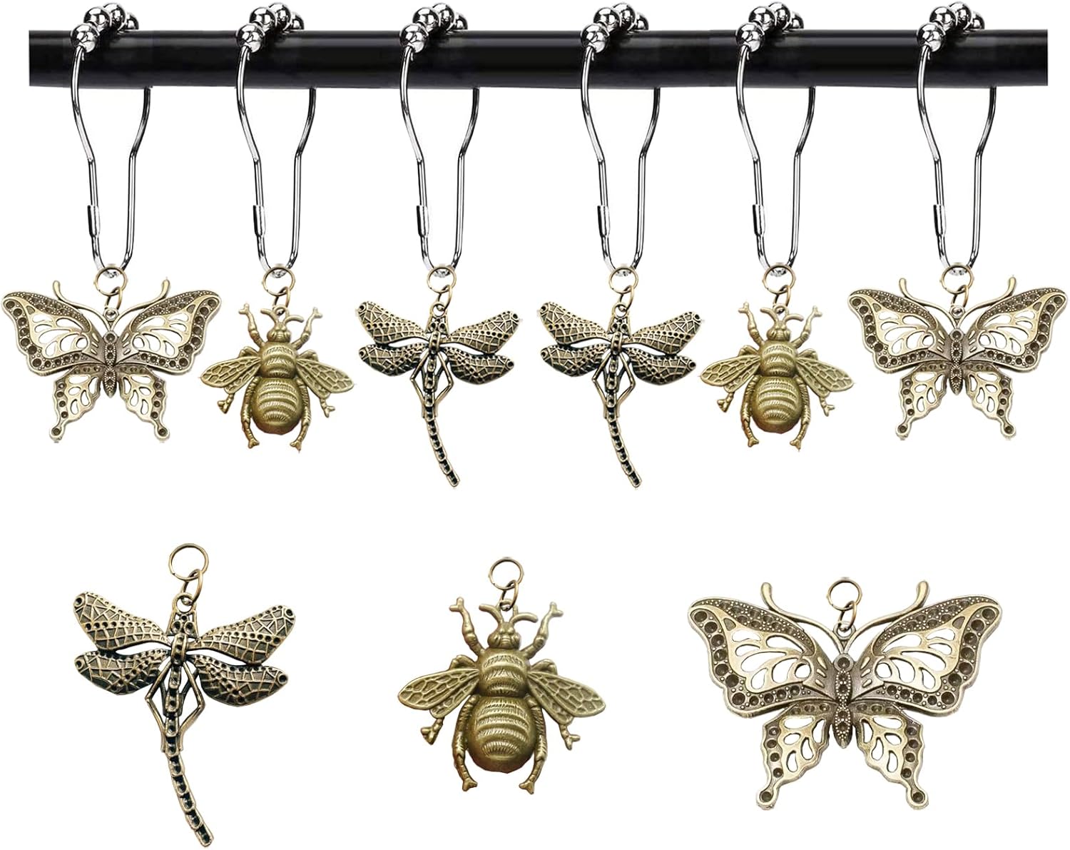 12Pcs Dragonfly Butterfly Bee Shower Curtain Hooks