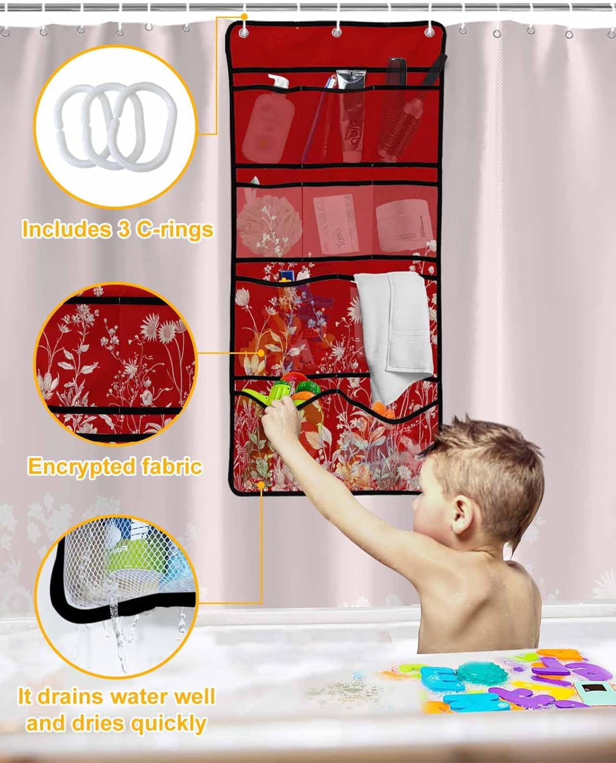 ZFUNCING Mesh Shower Curtain Set with Decorative Pattern