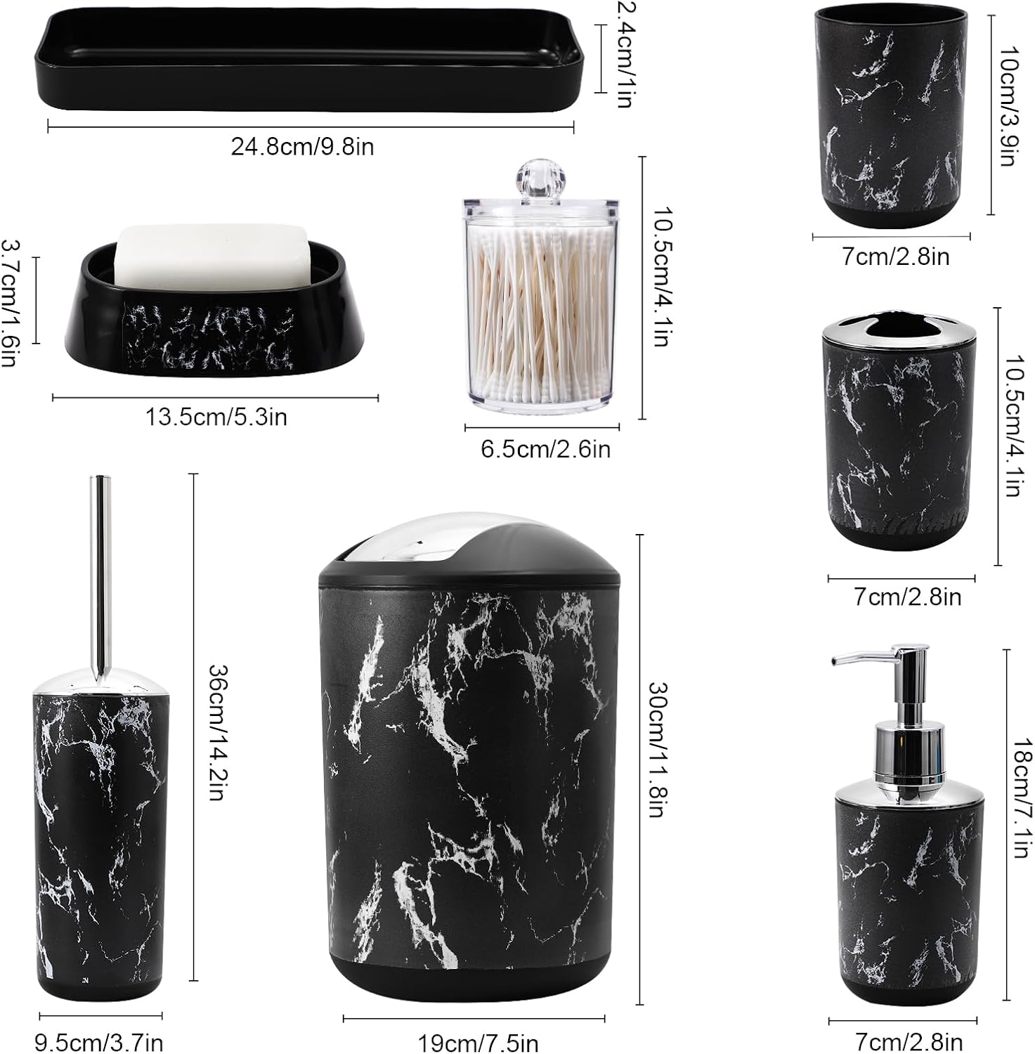 XLHOMO Black Marble Bathroom Accessories Set