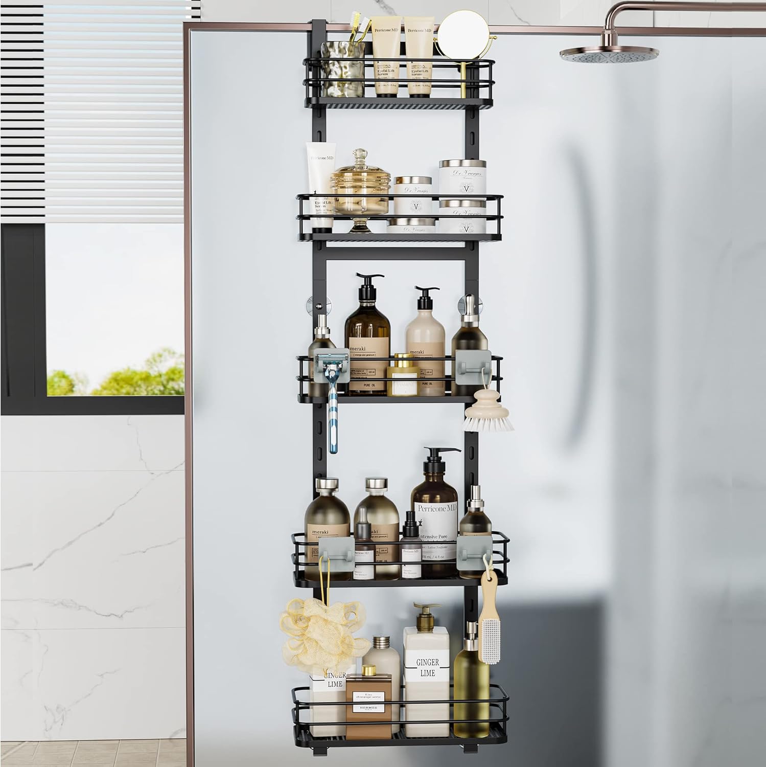Adjustable 5 Tier Over the Door Shower Caddy