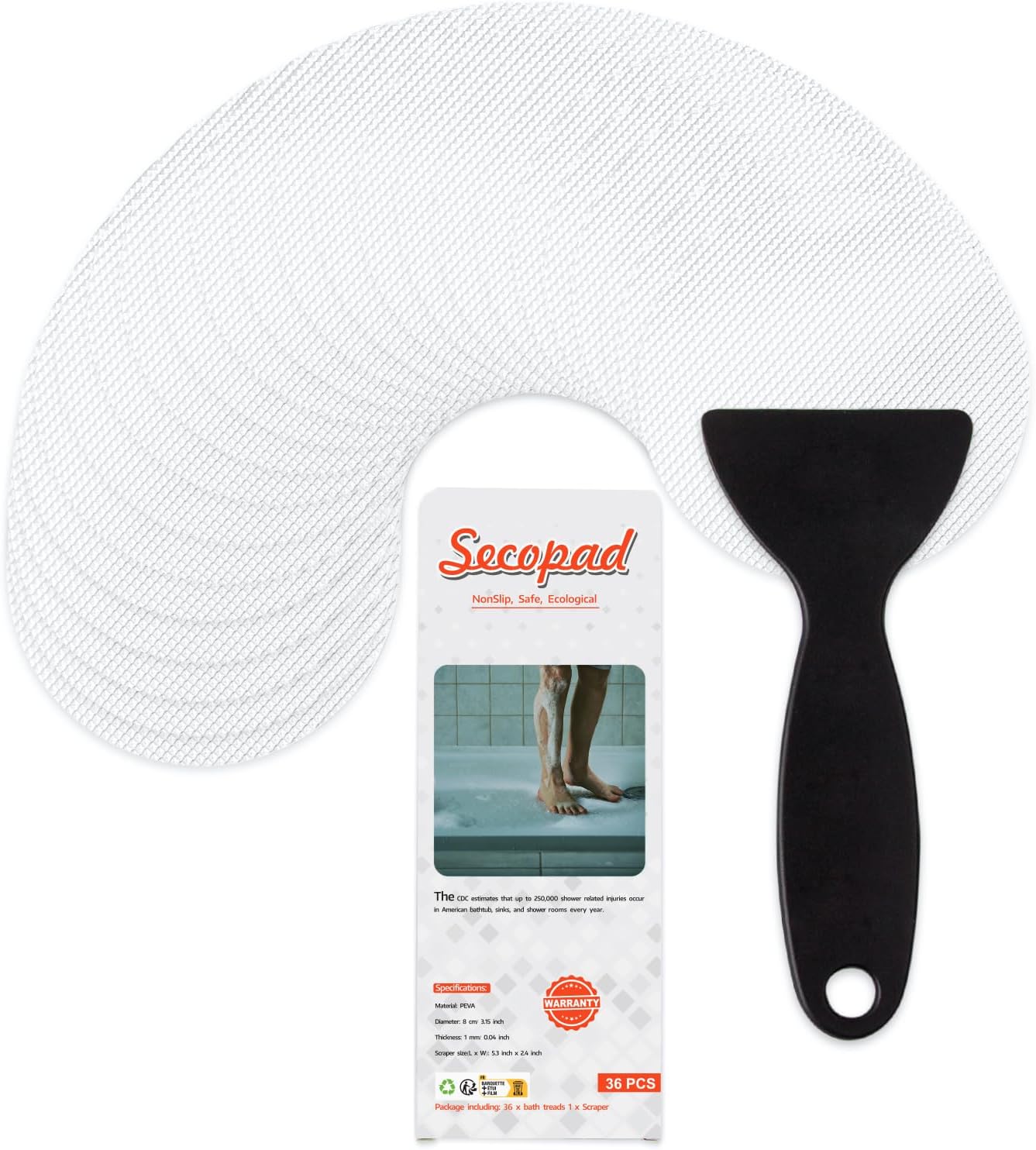 36PCS Non-Slip Bathtub Stickers with Premium Scraper