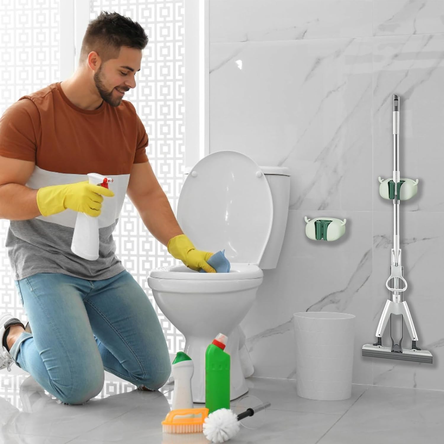 Toilet Brush Holder 2Pcs - Green Wall Mount Clorox Compatible