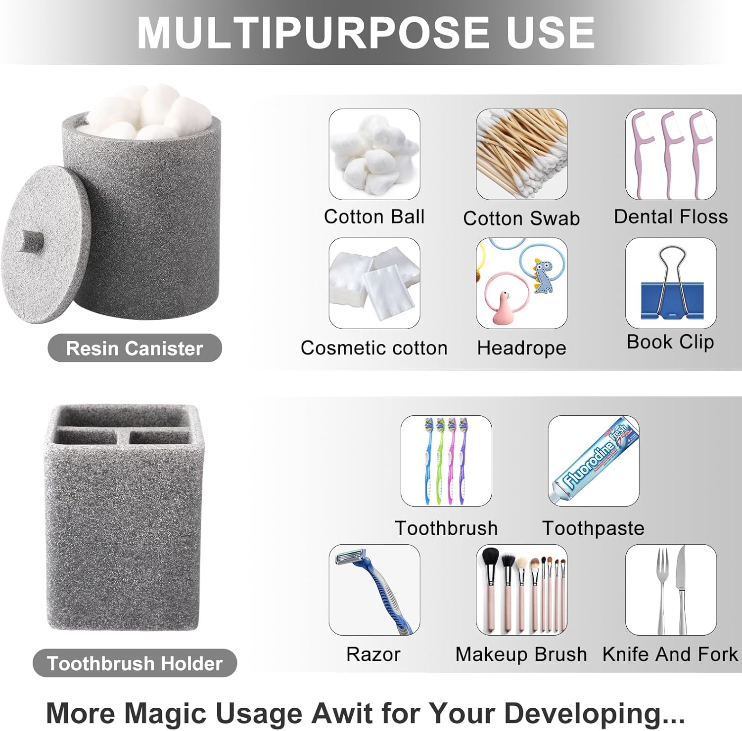 Gray Resin 6 Piece Bathroom Set