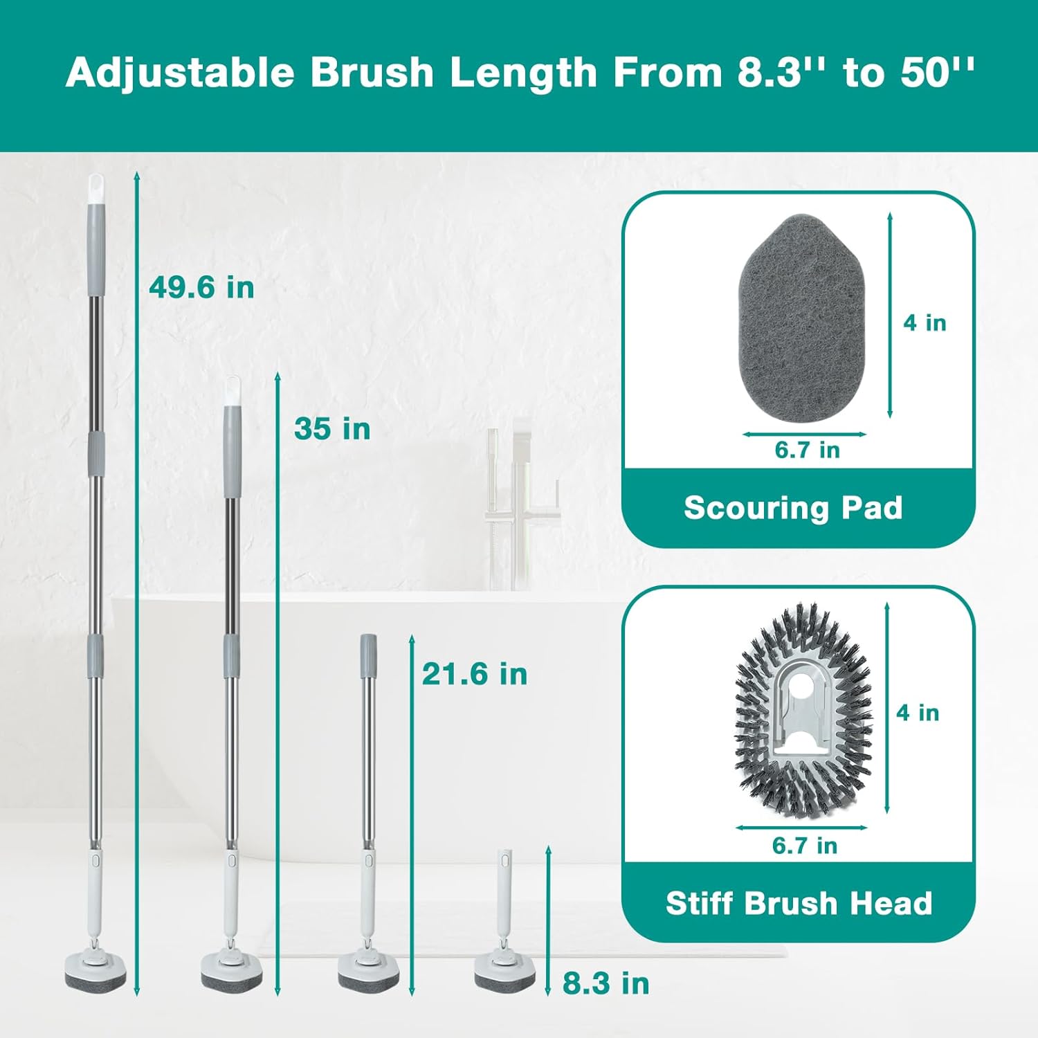 2 in 1 Tub and Tile Scrubber with 50 Long Handle