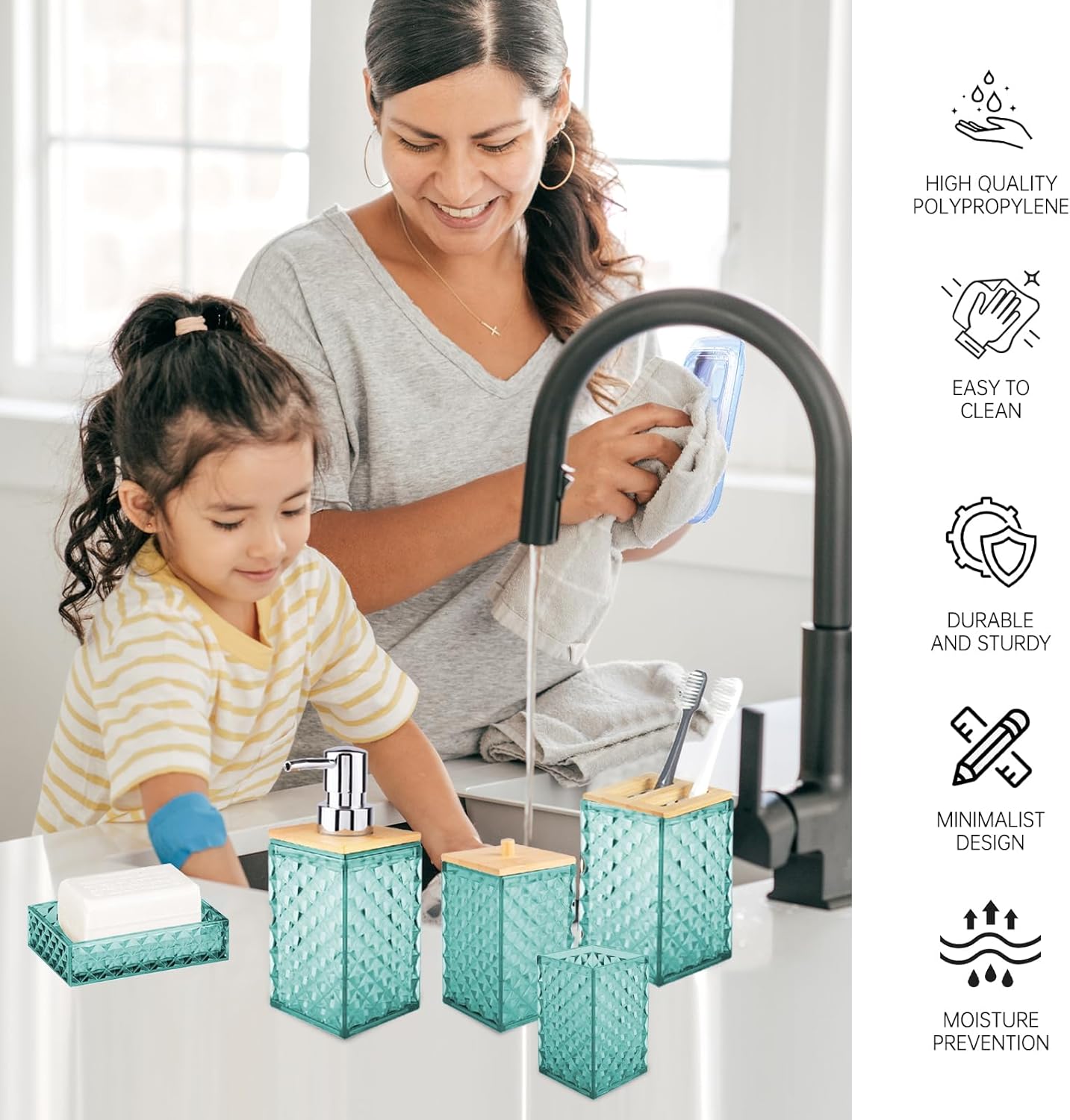 5-Piece Grid Pattern Bathroom Accessory Set High-Quality Design