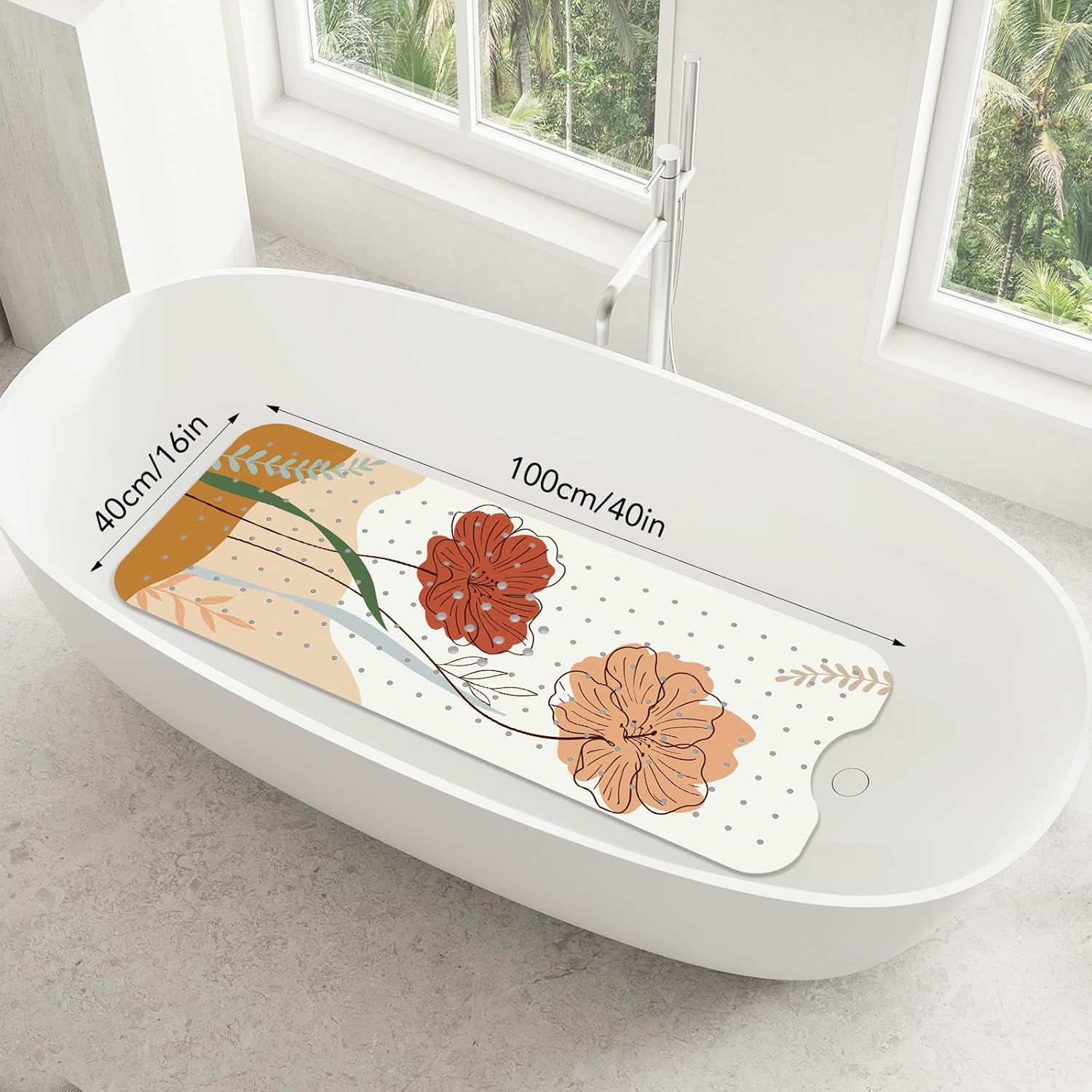 Boho Flower Bath Mat - Non Slip 40x16 Inch