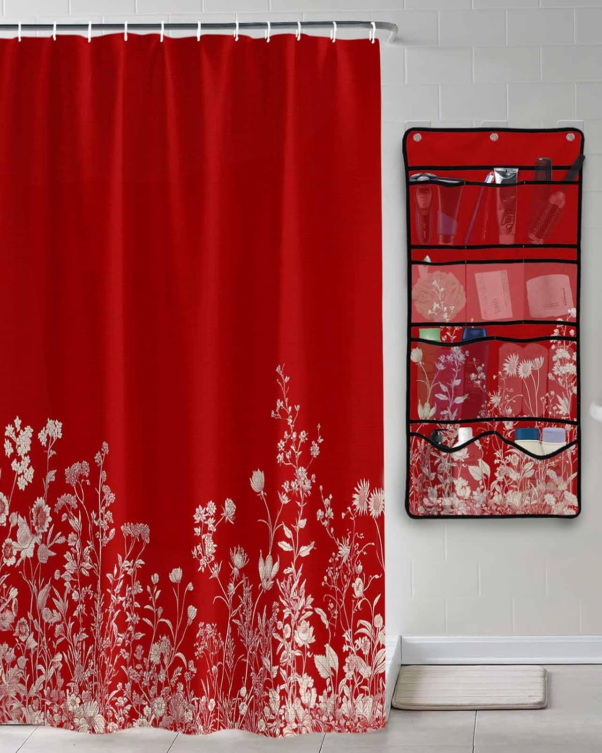 ZFUNCING Mesh Shower Curtain Set with Decorative Pattern